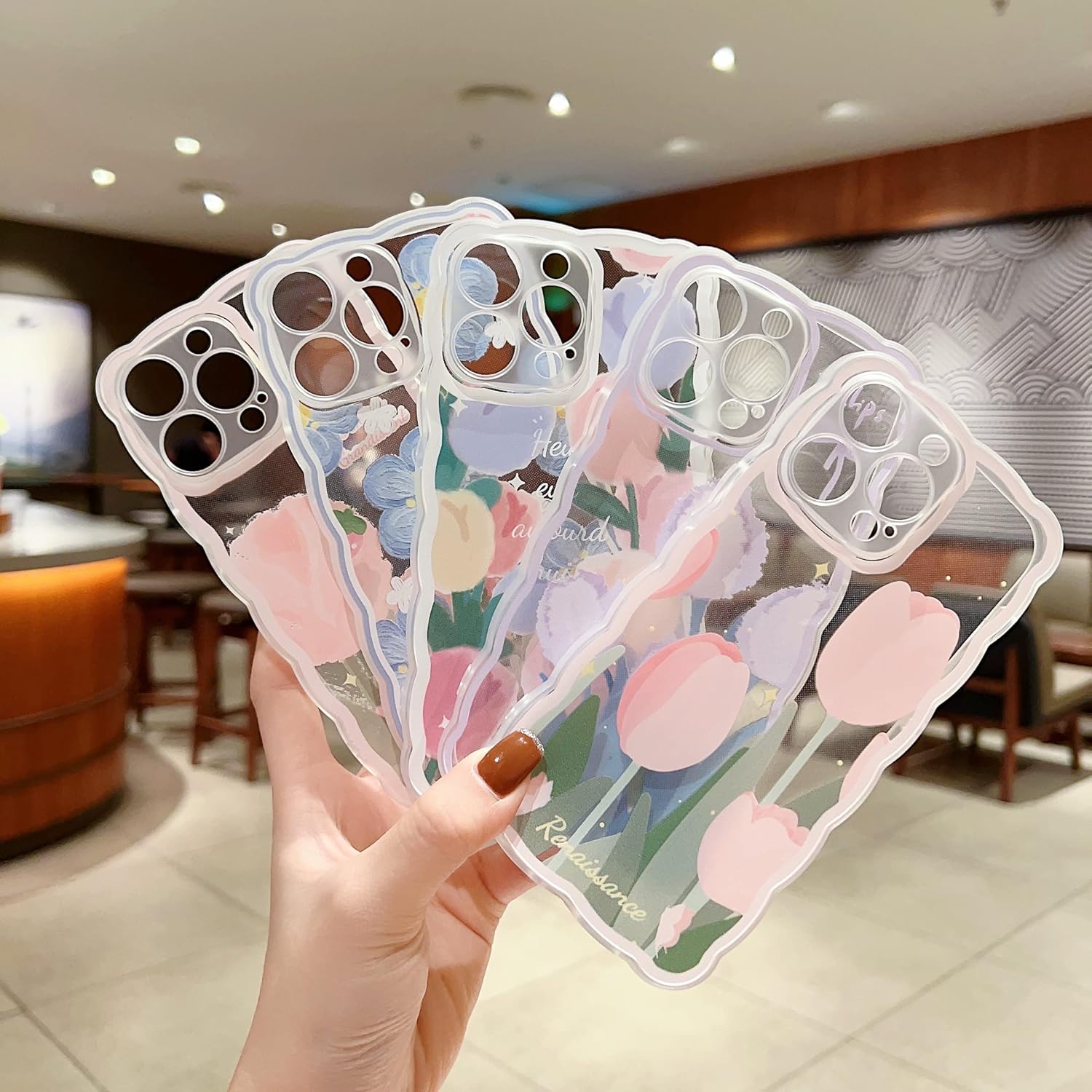 GUSDBSW Funda compatible con iPhone 15 Pro para mujeres y niñas, diseño de agarre ondulado de moda y patrón estético rizado, funda transparente de