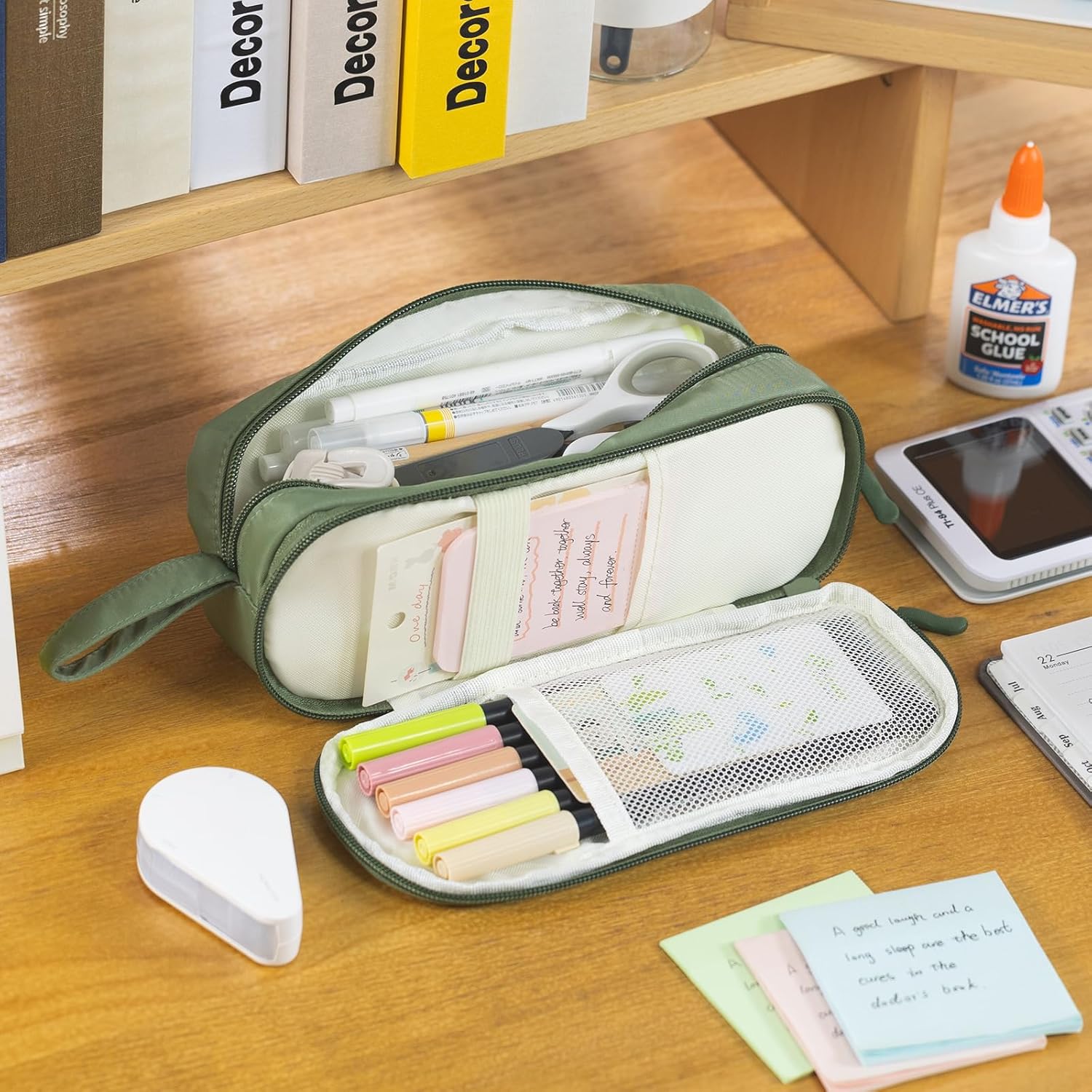 EASTHILL Estuche pequeño con asa para bolígrafo, suministros escolares, bolsa suave para adolescentes, color verde