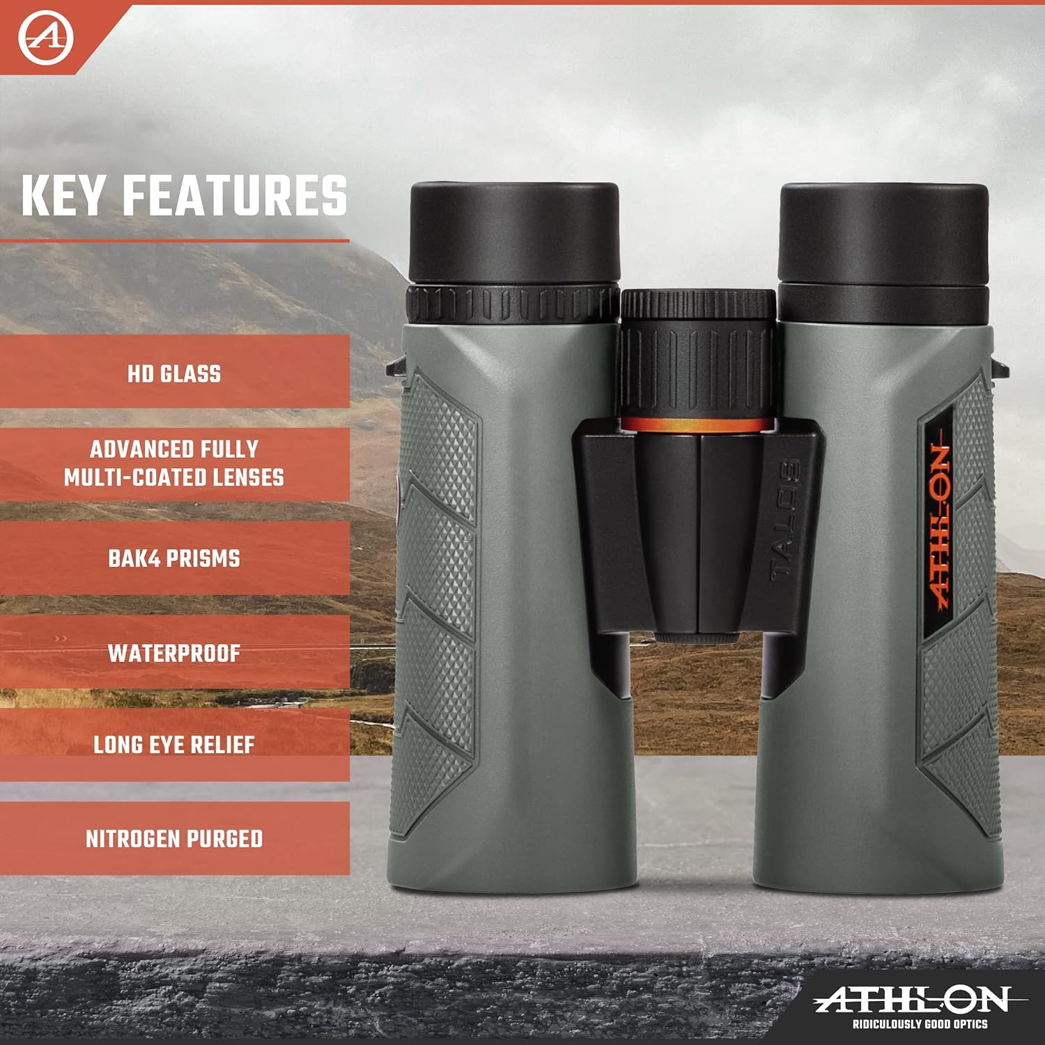 Athlon Optics Binoculares Talos G2 HD de 10 x 42 con alivio ocular para adultos y niños, prismáticos de alta potencia para caza, observación de aves