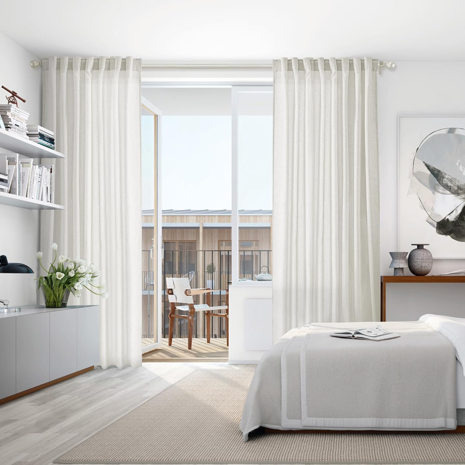 Cortinas de lino con pestaña trasera de 96 pulgadas de largo para sala de estar, cortinas semitransparentes para privacidad para dormitorio,