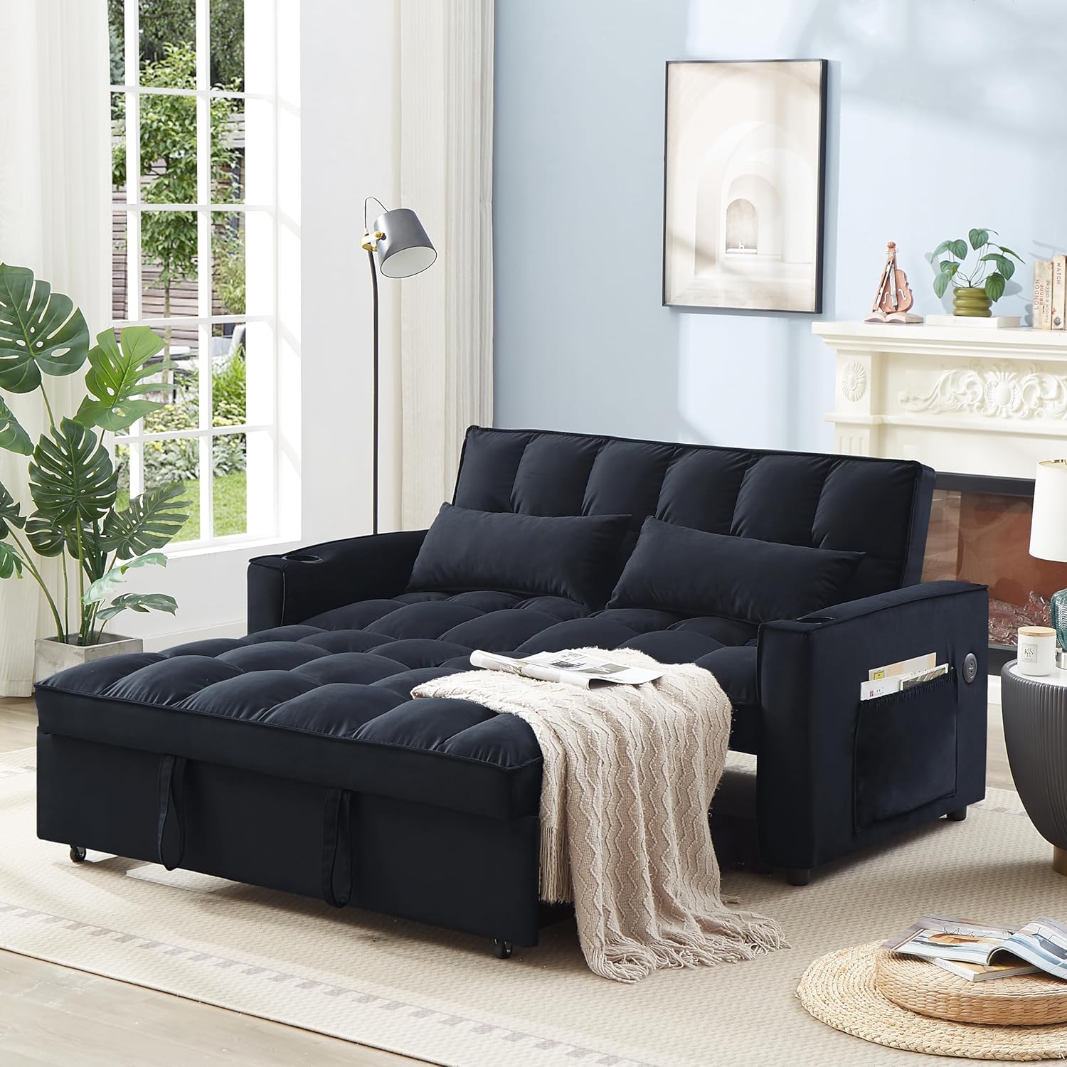 Moderno sofá futón tapizado, convertible a siesta, sofá cama suave y sofá cama para hogar, oficina, apartamento, espacio pequeño, sala de estar,