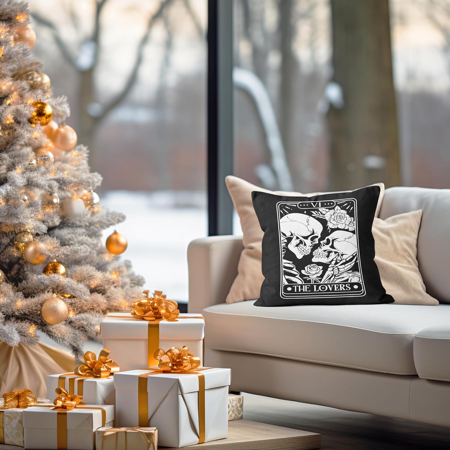 Fundas de almohada góticas de 18 x 18 pulgadas, fundas de almohada decorativas de calavera para pareja, fundas de almohada para dormitorio,