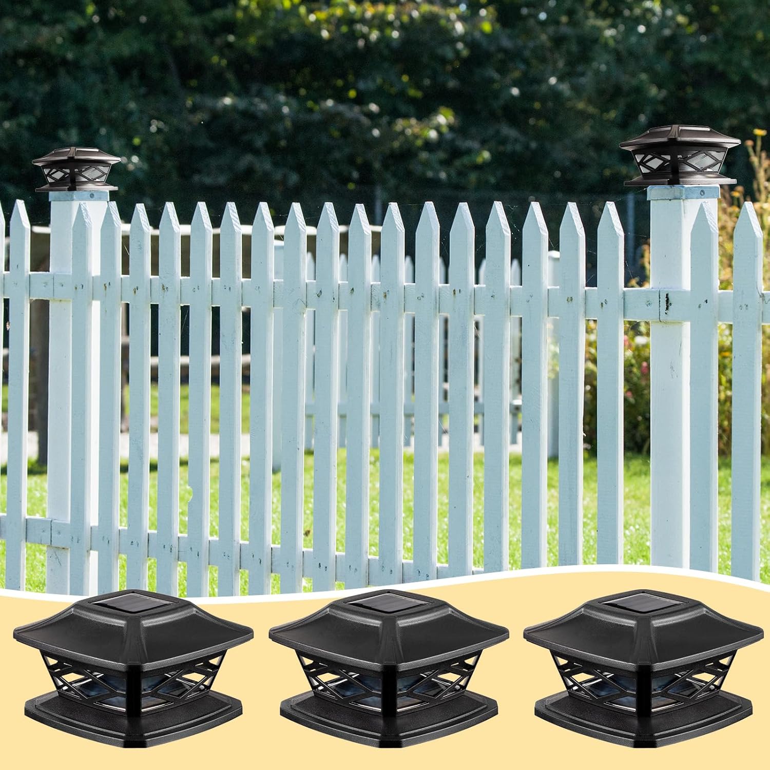 Paquete de 24 luces solares para tapa de poste al aire libre, luces LED impermeables con energía solar para postes de 4 x 4, 5 x 5, 6 x 6,