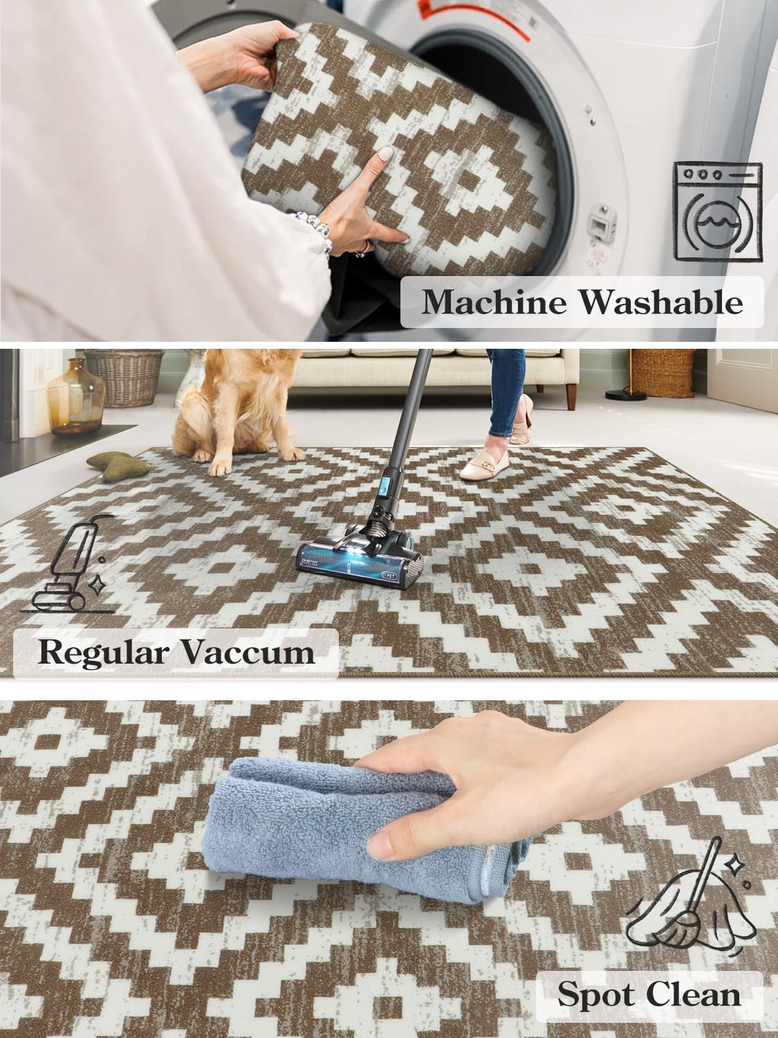 Lahome Alfombra de pasillo geométrica marroquí, alfombra de pasillo de baño de 2 x 8, suave, lavable, antideslizante, impresa, para interiores,