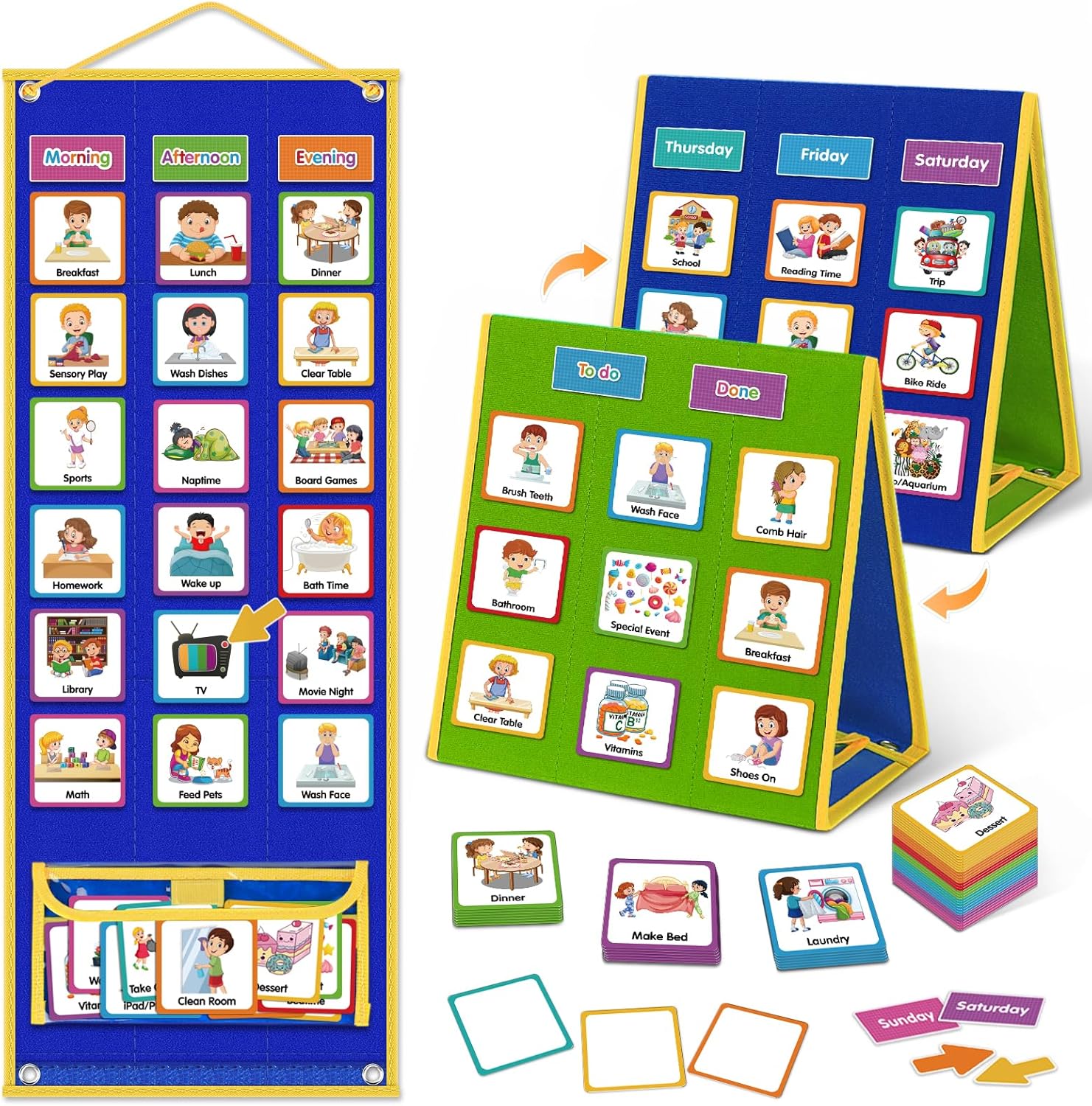 Godery Gran horario visual para niños, tabla de recompensa de tareas domésticas, tabla de rutina para niños pequeños, planificador semanal de doble