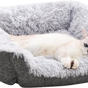Aalklia Cama para gatos en interiores, sofá calmante, lavable, suave, cálido, esponjoso, con parte inferior antideslizante, gris, 20 x 19 x 6 Aalklia Cama para gatos en interiores, sofá calmante, lavable, suave, cálido, esponjoso, con parte inferior antideslizante, gris, 20 x 19 x 6