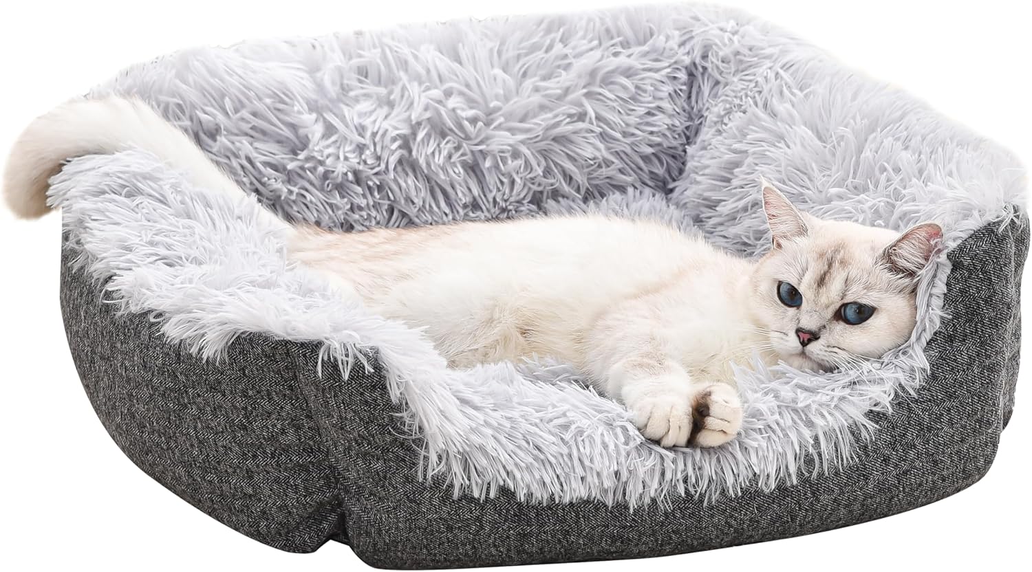 Aalklia Cama para gatos en interiores, sofá calmante, lavable, suave, cálido, esponjoso, con parte inferior antideslizante, gris, 20 x 19 x 6