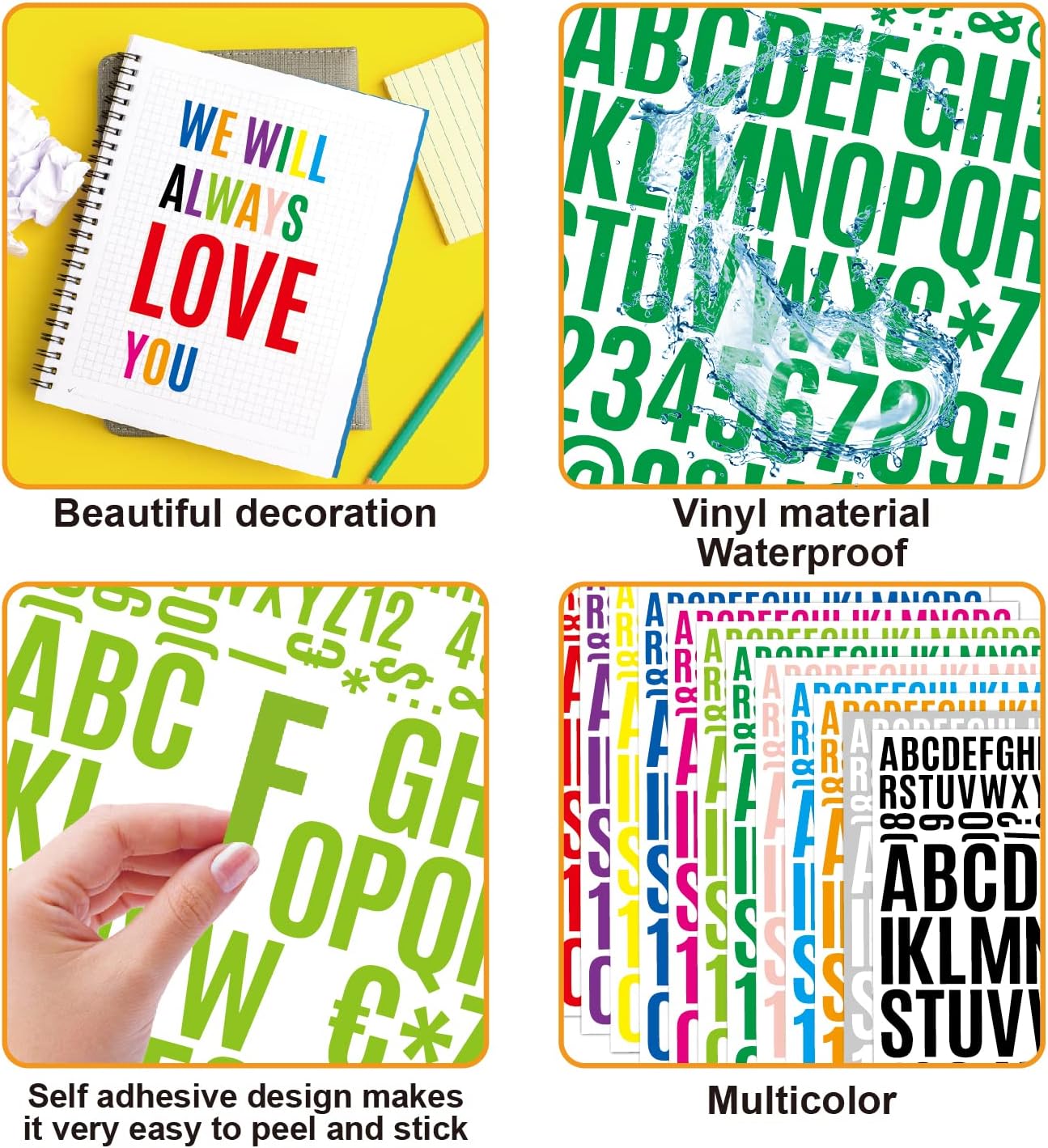 12 piezas autoadhesivas de letras mayúsculas, letras mayúsculas, letras del alfabeto, letras adhesivas de vinilo para manualidades, buzones,