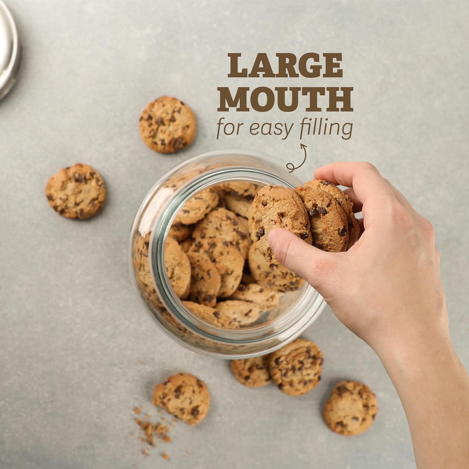 Tarro grande de vidrio para galletas de 1 galón con tapas de metal herméticas, contenedor de almacenamiento de alimentos para frescura, para harina,