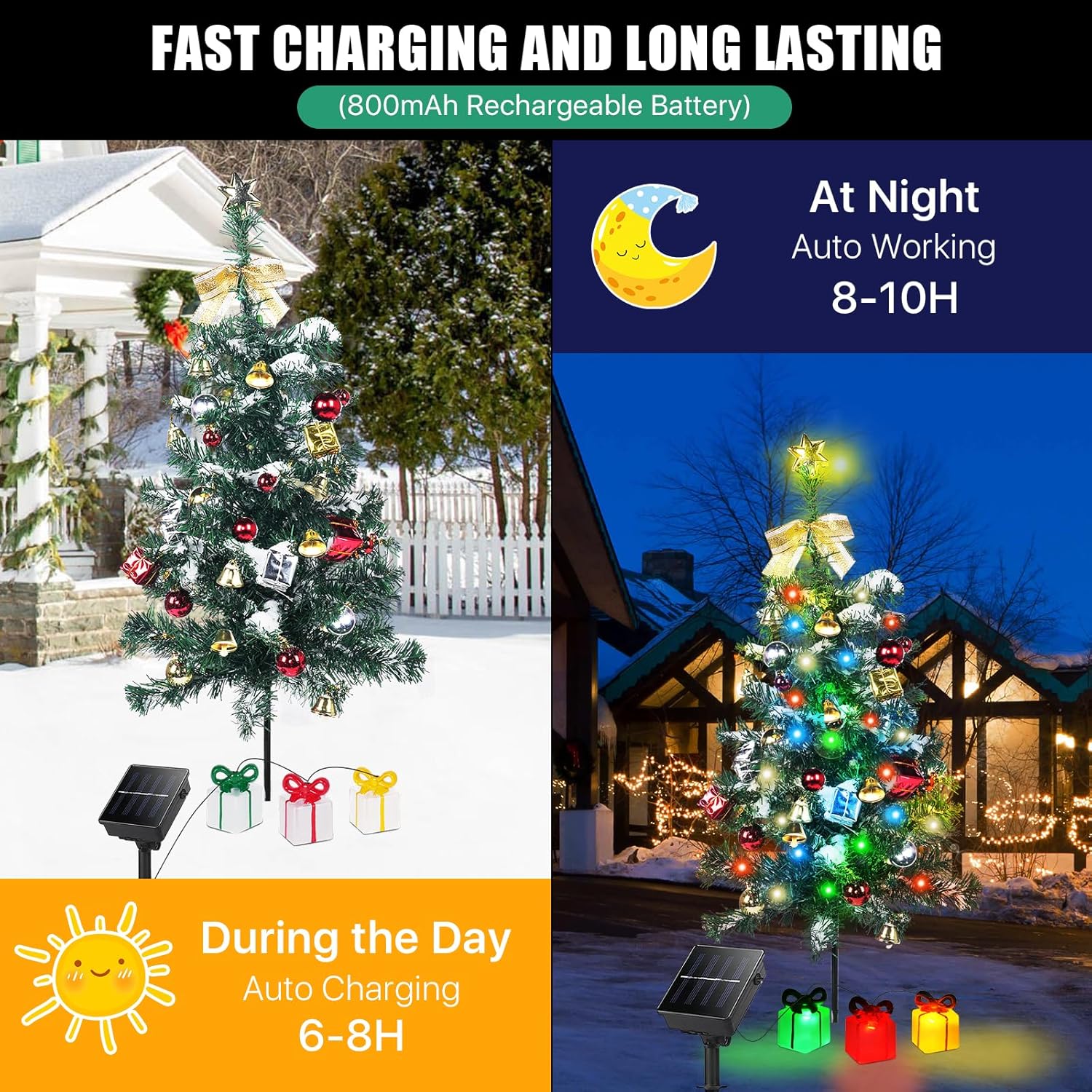 Kordain Mini luz solar para árbol de Navidad, decoración al aire libre, luces solares de árbol de 30 pulgadas con 30 LED, 8 modos intermitentes,
