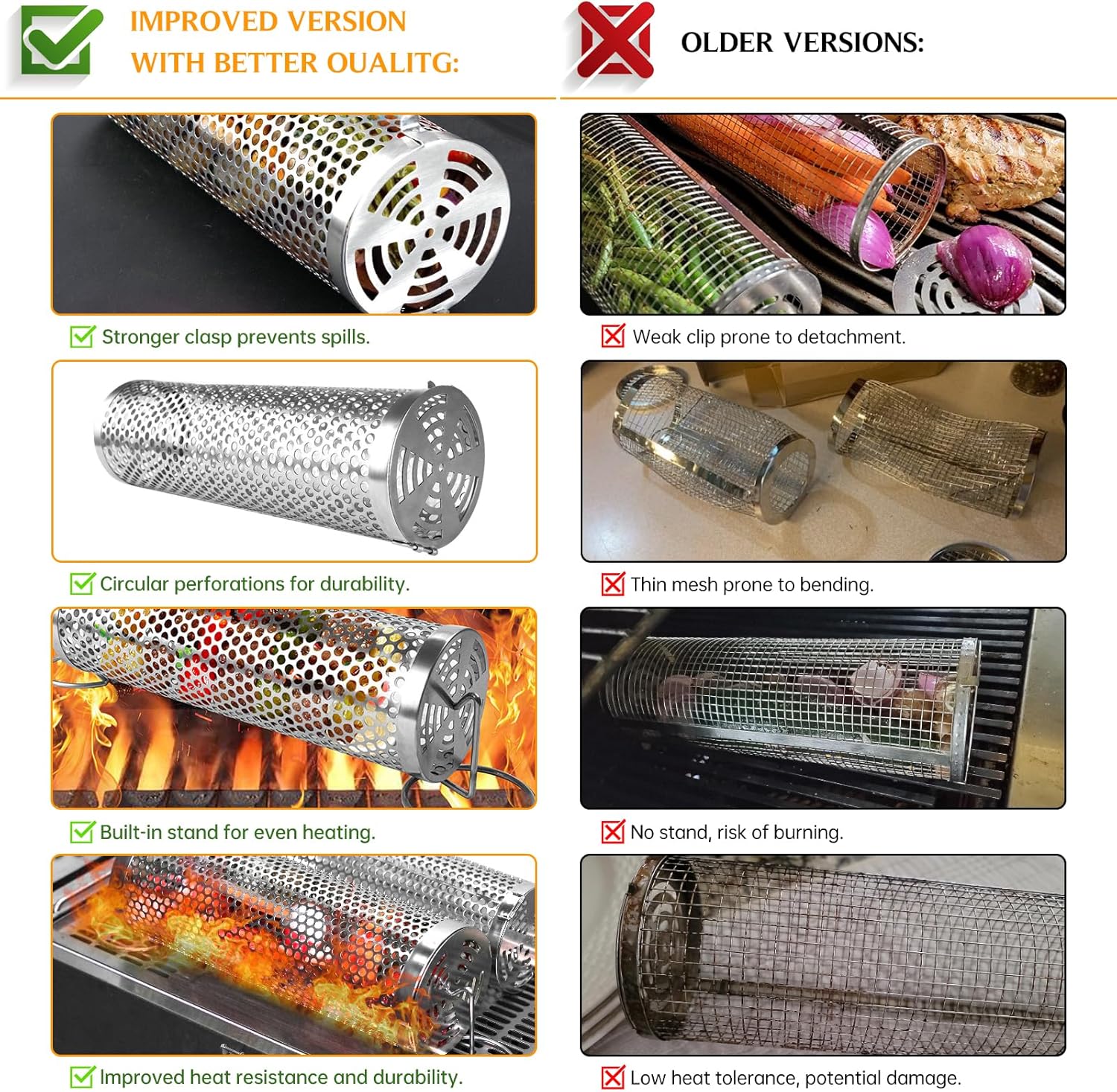 Cesta redonda para parrilla de 2 piezas, duradera, firme, para lavavajillas, cesta de parrilla para verduras, canasta de parrilla de acero