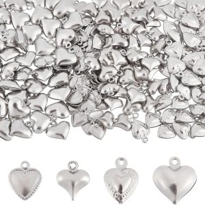 DICOSMETIC 200pcs 1.2mm Hole 316 Stainless Steel Puffy Heart Charms Tiny Love Pendants Small Cute Heart Pendants for Neckalace Bracelet Jewelry DICOSMETIC 200pcs 1.2mm Hole 316 Stainless Steel Puffy Heart Charms Tiny Love Pendants Small Cute Heart Pendants for Neckalace Bracelet Jewelry