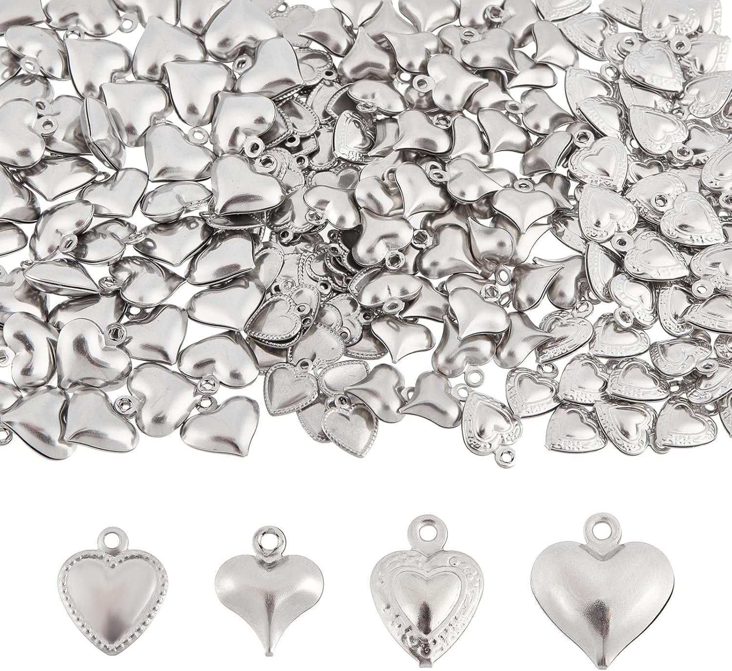 DICOSMETIC 200pcs 1.2mm Hole 316 Stainless Steel Puffy Heart Charms Tiny Love Pendants Small Cute Heart Pendants for Neckalace Bracelet Jewelry