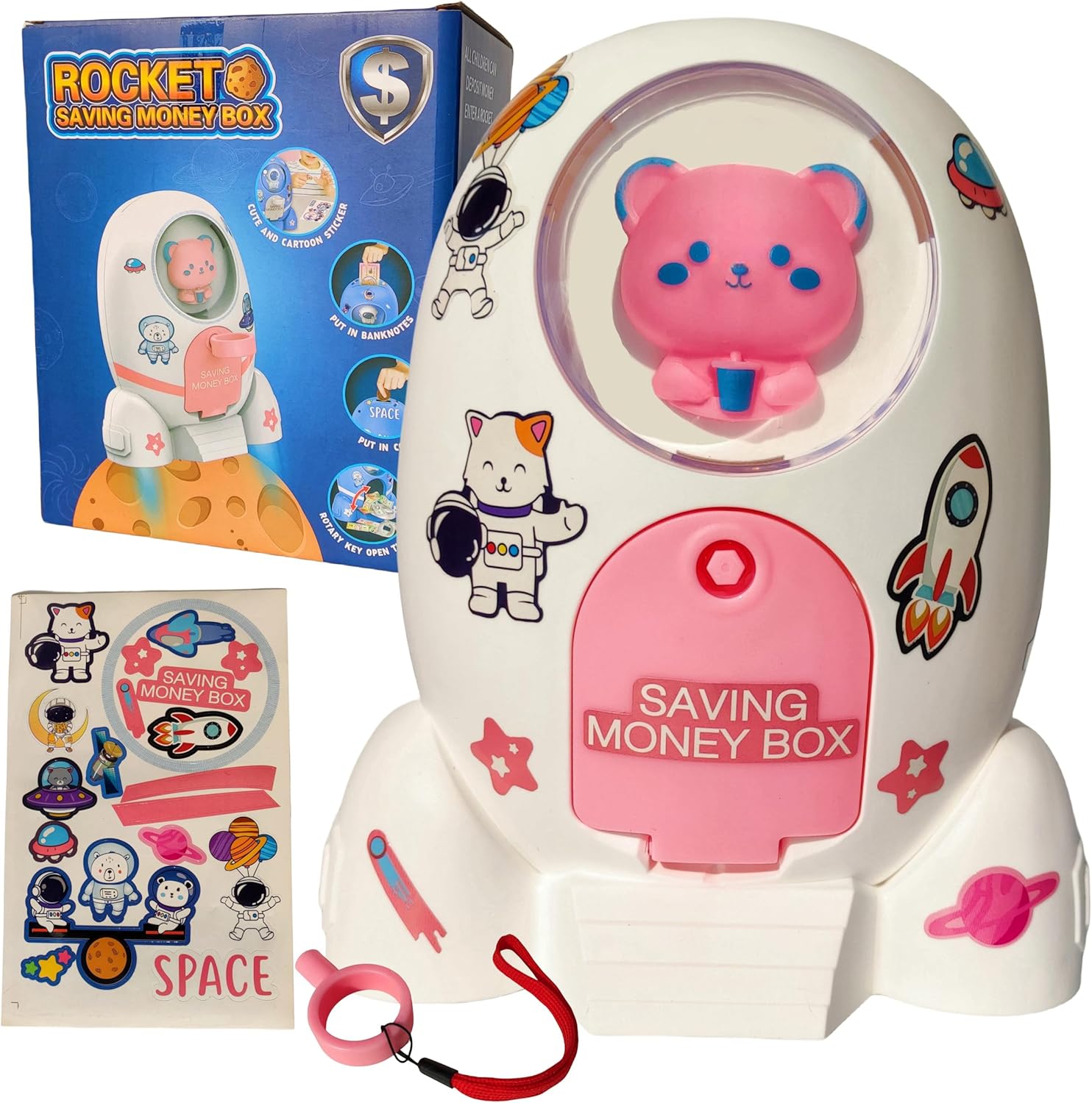 Alcancía de cohete para niños, segura para el dinero, alcancía de astronauta para niños, dinero en efectivo, cajero automático, moneda, banco de