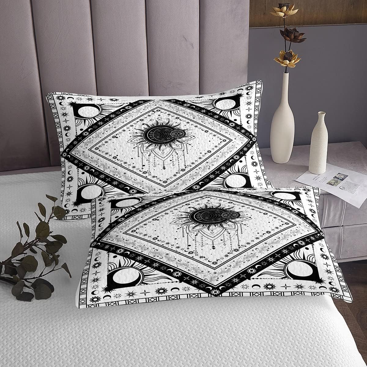 Erosebridal Juego de ropa de cama bohemio con diseño de atrapasueños tamaño Queen, diseño bohemio de tribu con estampado de sol y luna, juego de