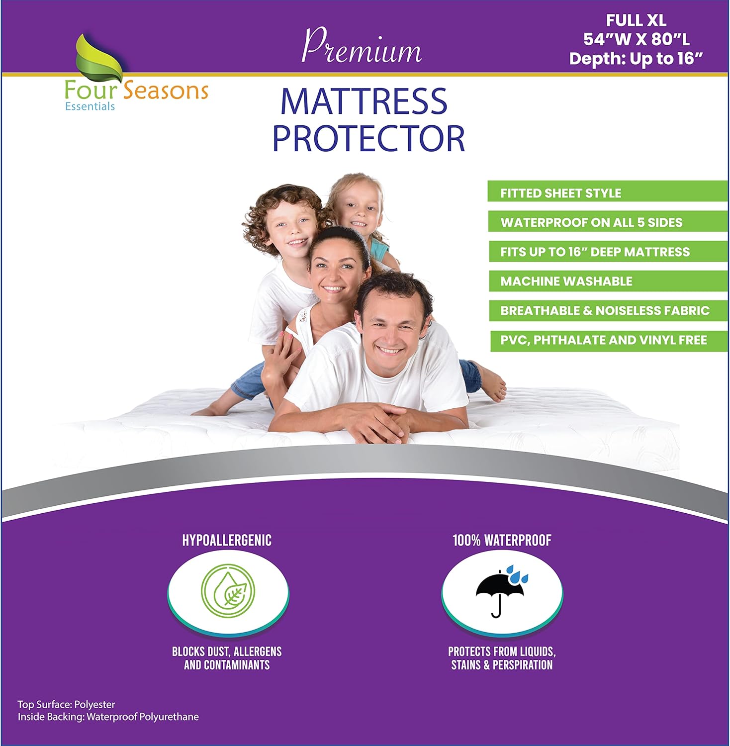 Protector de colchón impermeable Full Extra Largo (XL) – Estilo de sábana bajera – Funda de alta calidad