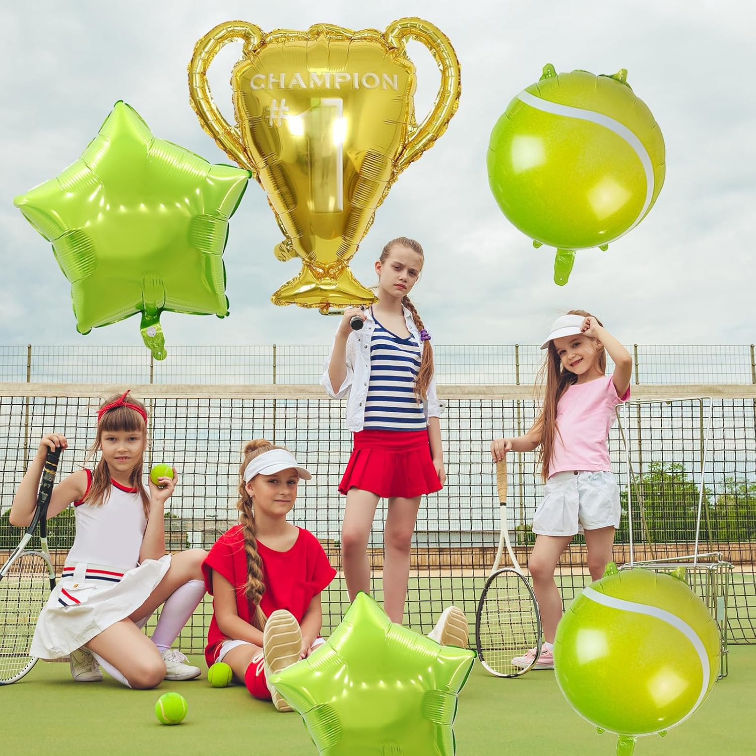9 globos de fiesta de tenis, globos de papel de aluminio, globos de papel de aluminio de trofeo dorado, globos de estrella verde para hombres,