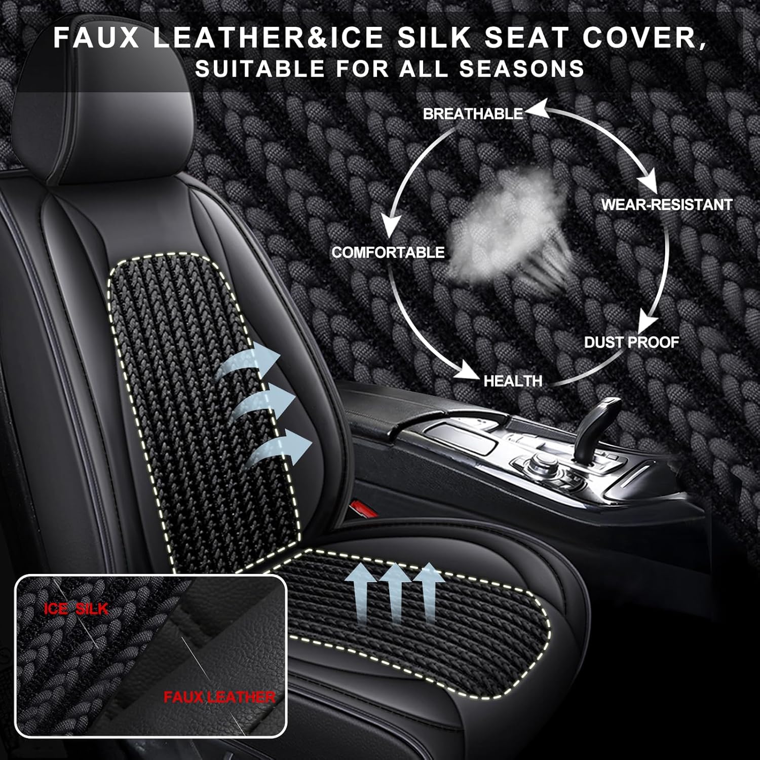 TTX LIGHTING 2 fundas de asiento delantero de automóvil para Ford Maverick 2022 2023 2024 de piel de seda de hielo, transpirable, impermeable, para