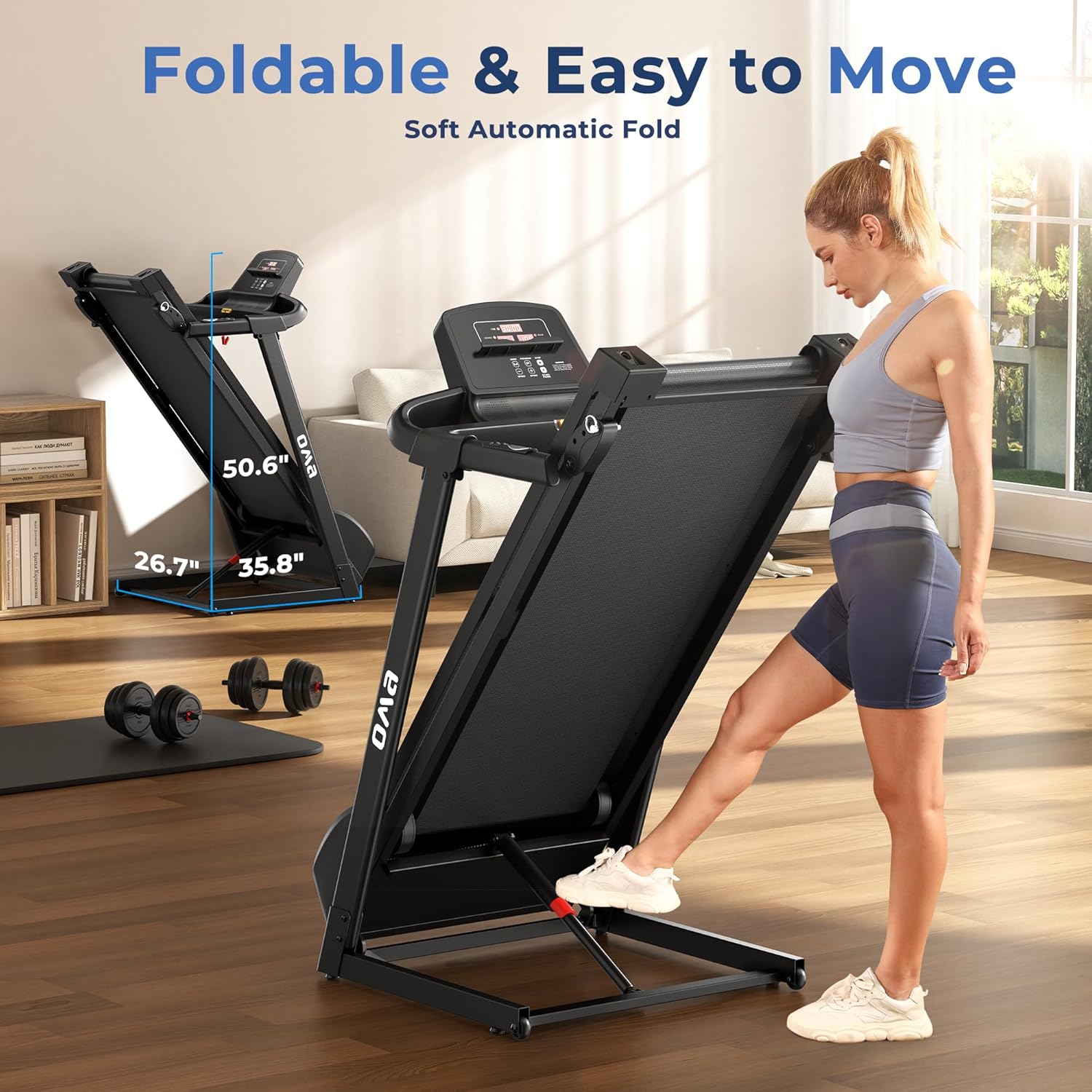 OMA Cintas de correr para gimnasio en casa, 3.0 HP de capacidad de 300 libras, caminadora plegable con inclinación ajustable, cubierta más grande,