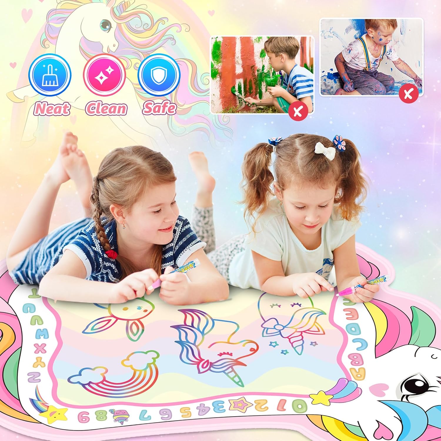 Regalos de unicornios para niñas, juguetes para niños pequeños de 3, 4 y 5 años, para niños y niñas, tapete para garabatos de agua de unicornio,