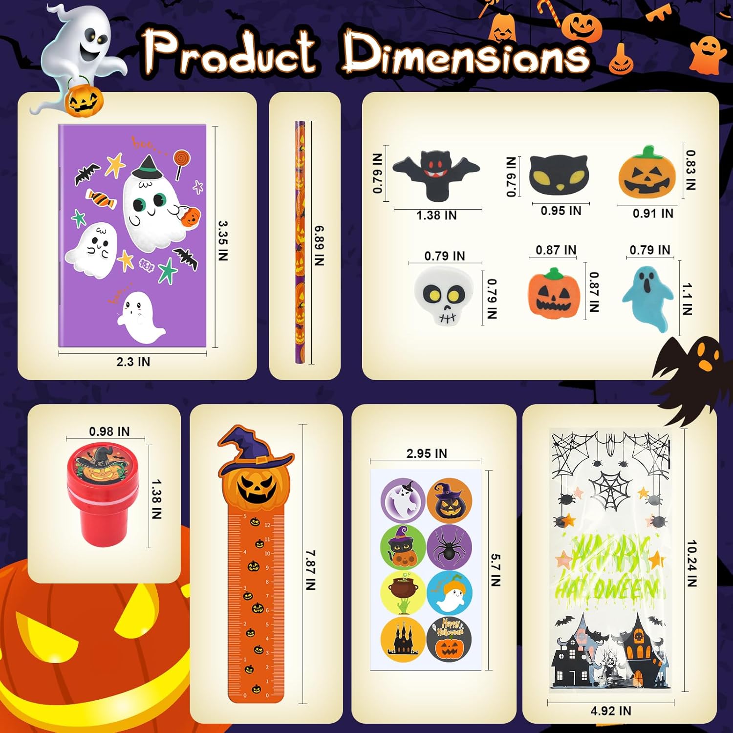 Paquete de 30 artículos de papelería de fiesta de Halloween para el aula de niños, más de 240 piezas de bolsas de golosinas de Halloween a granel