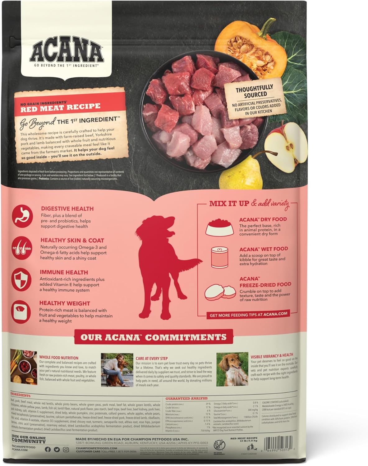 ACANA – Alimento seco para perros sin cereales, receta de carne roja, 13 libras