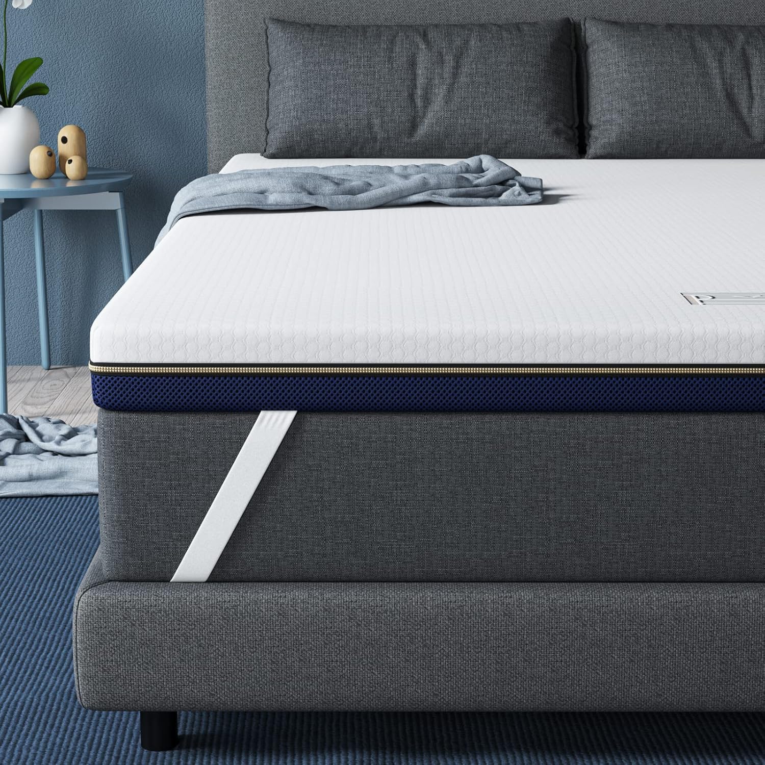 BedStory Cubrecolchón de espuma viscoelástica firme de 3 pulgadas, tamaño matrimonial, cubrecolchón extra firme para personas con sobrepeso,