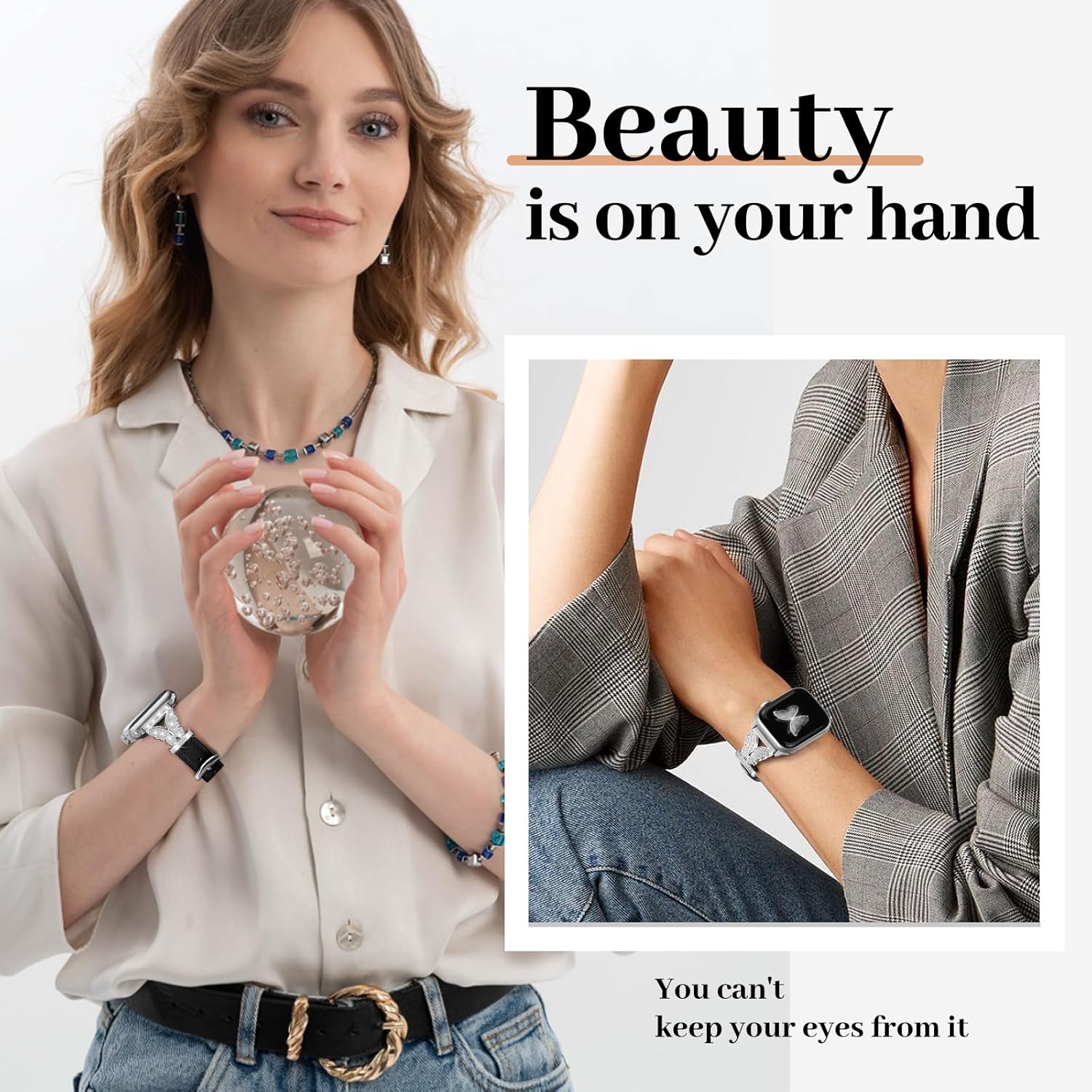 JR.DM Correas de reloj de cuero para mujer, compatibles con Apple Watch de 1.496 pulgadas, 1.575 pulgadas, 1.614 pulgadas, con conector de mariposa