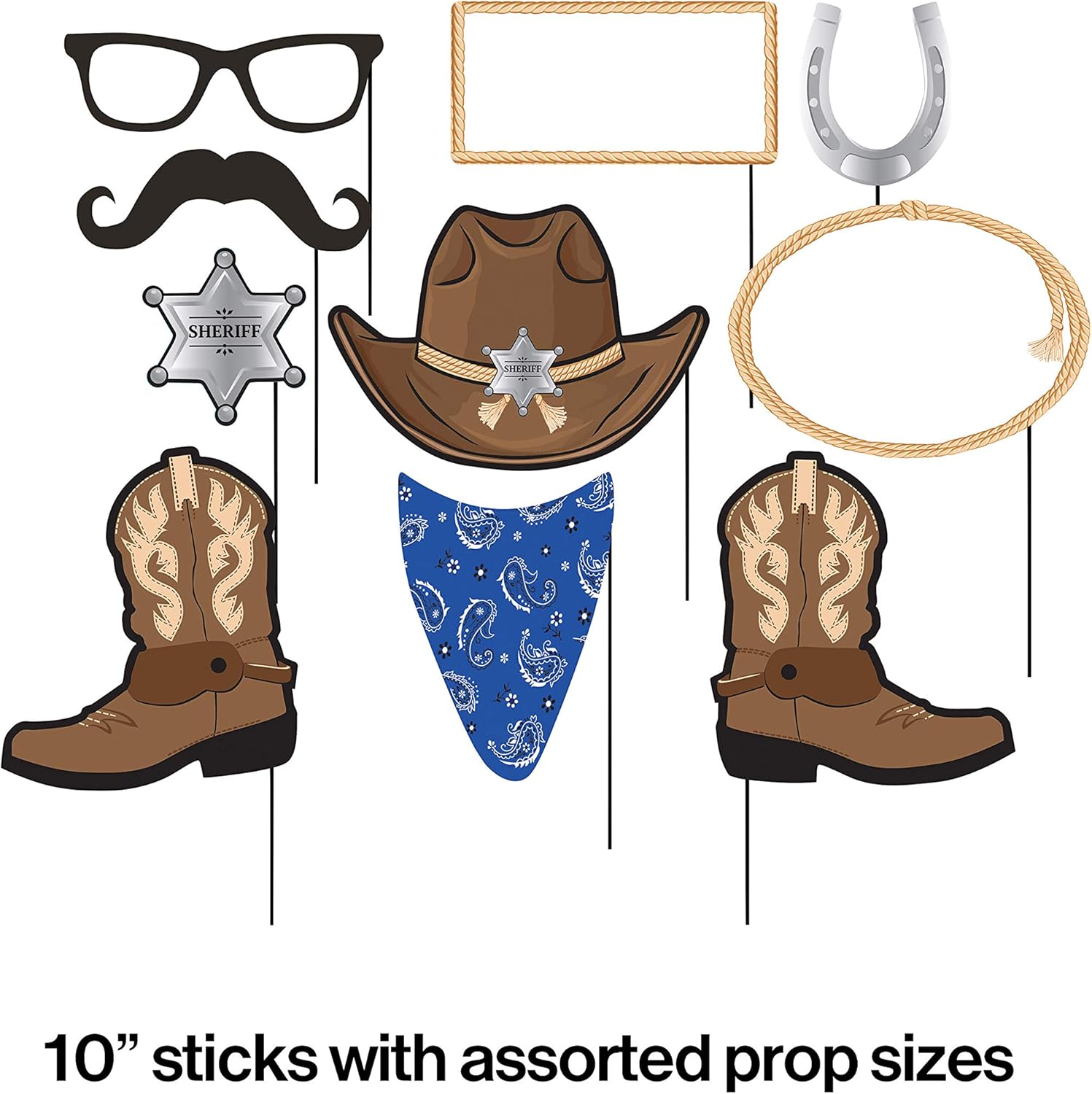 10 piezas de accesorios de cabina de foto surtido, vaquera rosa bandana, bandana azul vaquero, Marrón