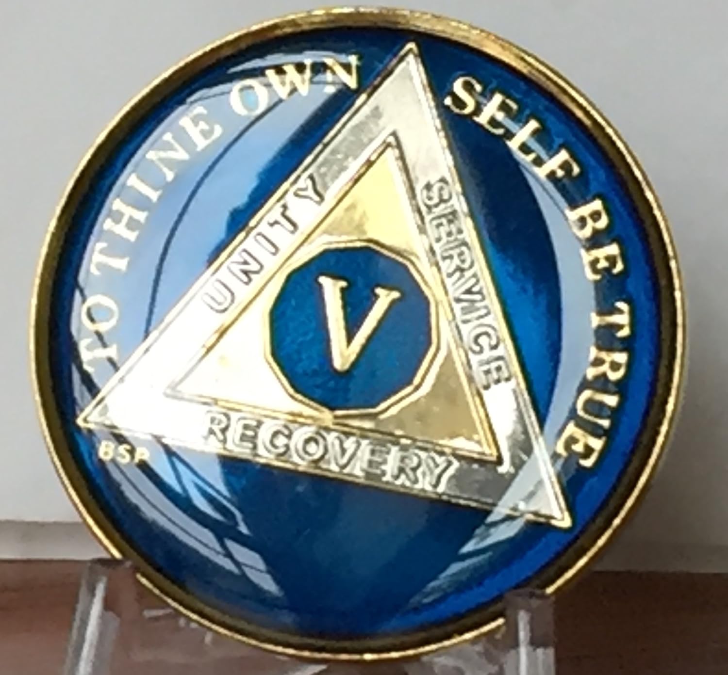5 años azul medianoche AA Alcohólicos Medallón Anónimo Chip Tri Plate Oro y Níquel Chapado en Oración de Serenidad