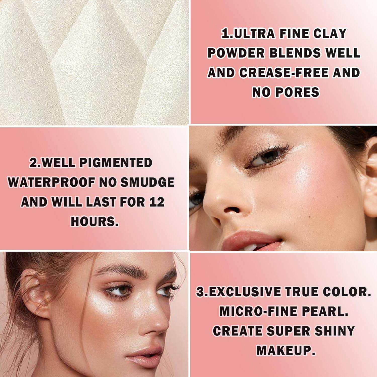 Set de polvos de maquillaje con resaltador rosa y blanco para rostro, brillo de contorno de larga duración, iluminadores de maquillaje, paleta de