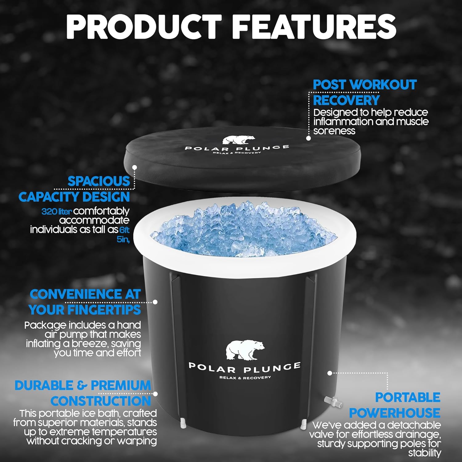 Polar Plunge – Bañera de hielo portátil para atletas, adultos y entusiastas del fitness, recuperación rápida, alivio muscular, barril de hielo