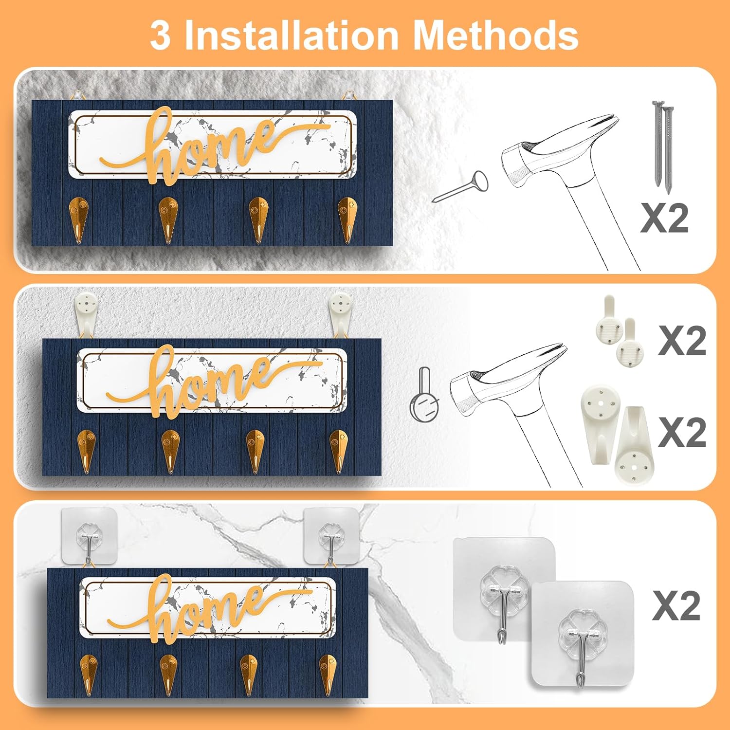 Soporte para llaves de pared, ganchos decorativos para llaves, sin clavos, autoadhesivo, para entrada, pasillo, cocina, dormitorio, decoración del