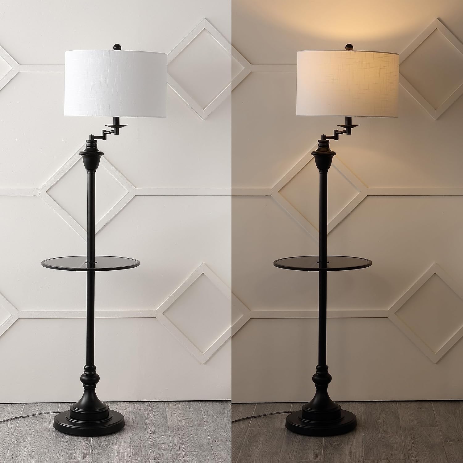 JONATHAN Y JYL3055D Cora – Mesa auxiliar LED de metal y cristal de 60 pulgadas y lámpara de pie, contemporánea, de transición para dormitorio, sala