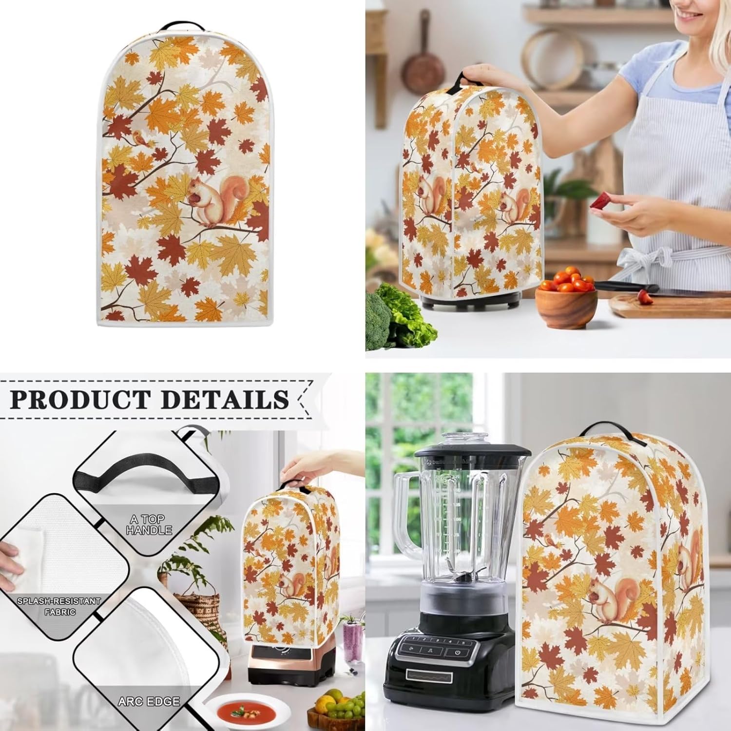 Psesaysky Cubierta para tostadora de 2 rebanadas de arce, con diseño de ardilla, horno, microondas, con gancho superior, a prueba de polvo, para