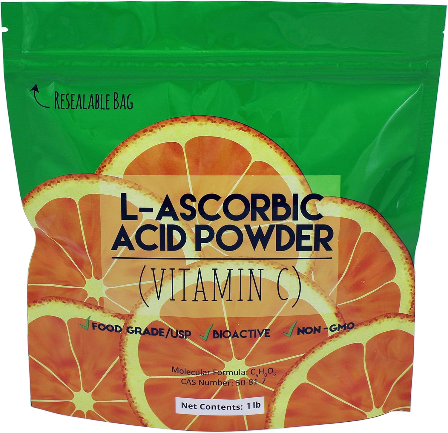 L-Ascórbico, Ácido en Polvo 99.98+%, Grado alimenticio USPBP Cristales de fermentación natural blanco puro forma de vitamina C – elige el tamaño