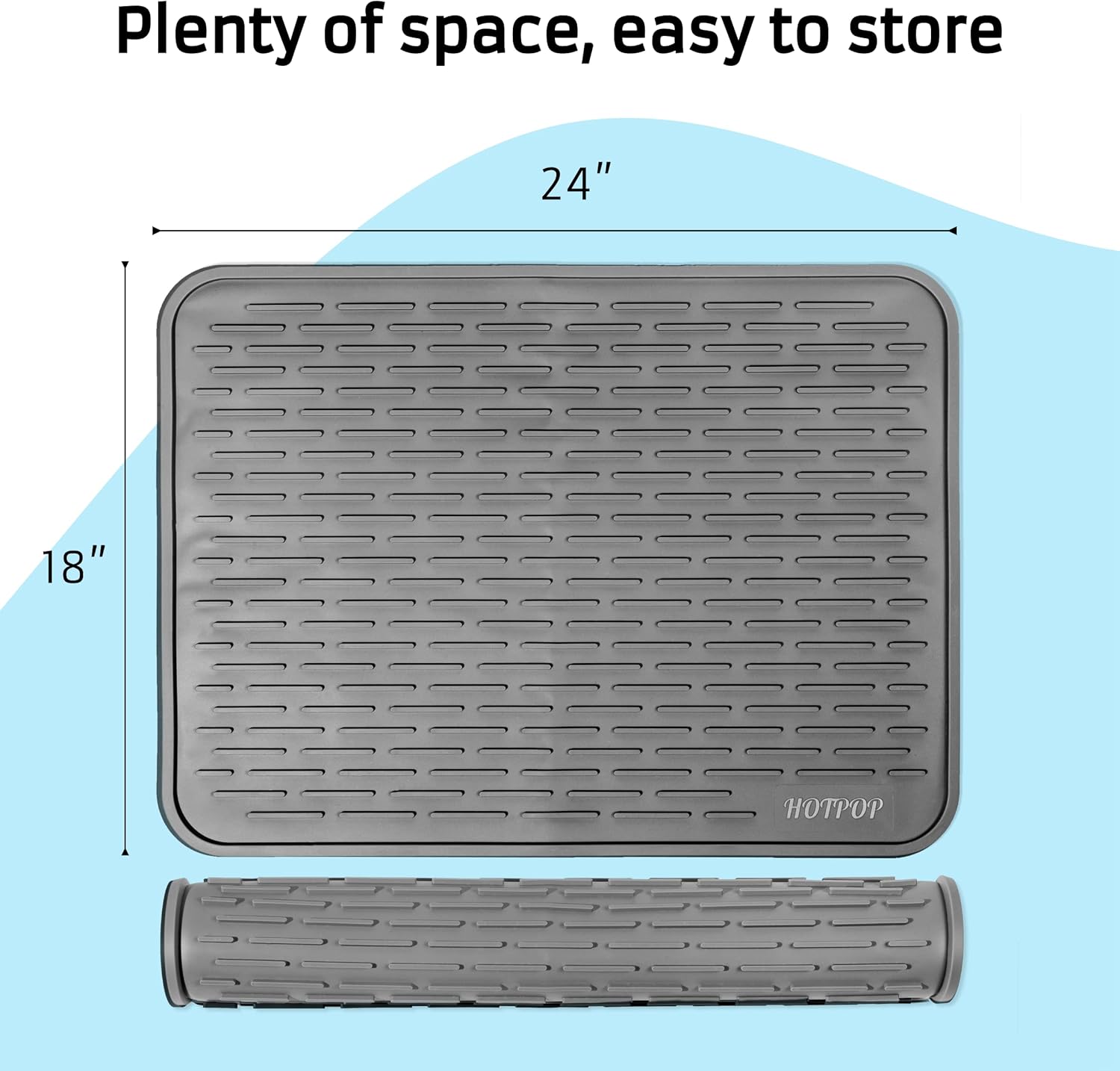 HOTPOP Tapete de secado de platos de silicona gris XXL de 24 x 18 pulgadas y salvamanteles grandes, apto para lavavajillas, resistente al calor,