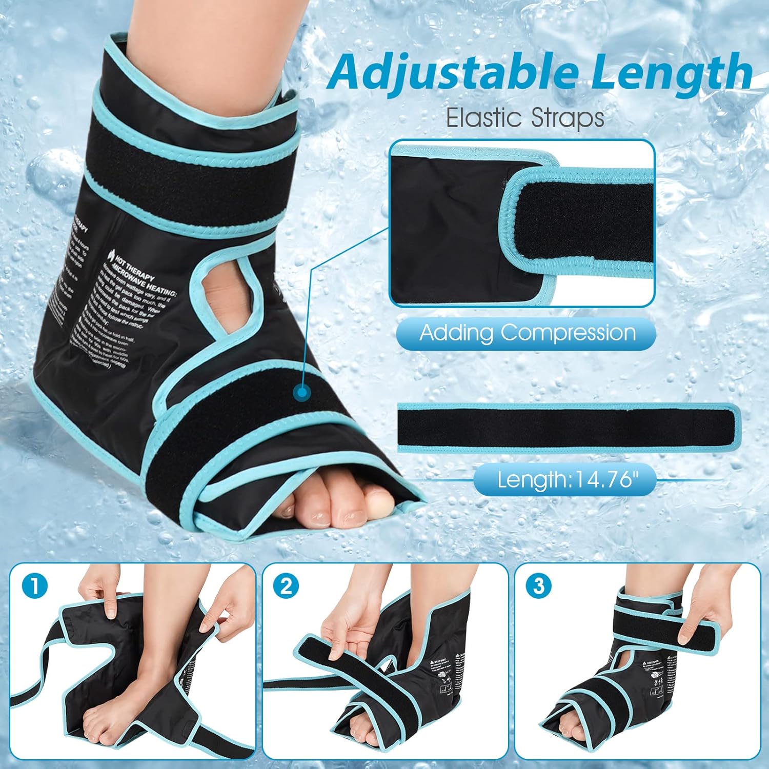 Maginno Bolsa de hielo para pies para lesiones, alivio del dolor, gel reutilizable para pies y tobillo, terapia de compresión fríocalor para