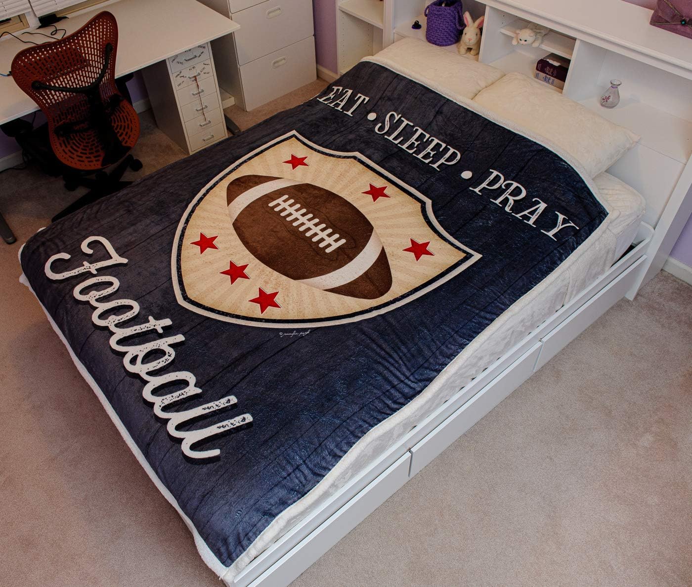 Jennifer Pugh(Eat Sleep Pray Football) – Manta de franela y sherpa de doble capa, regalo inspirador para amigos, familia, cumpleaños, reconfortante