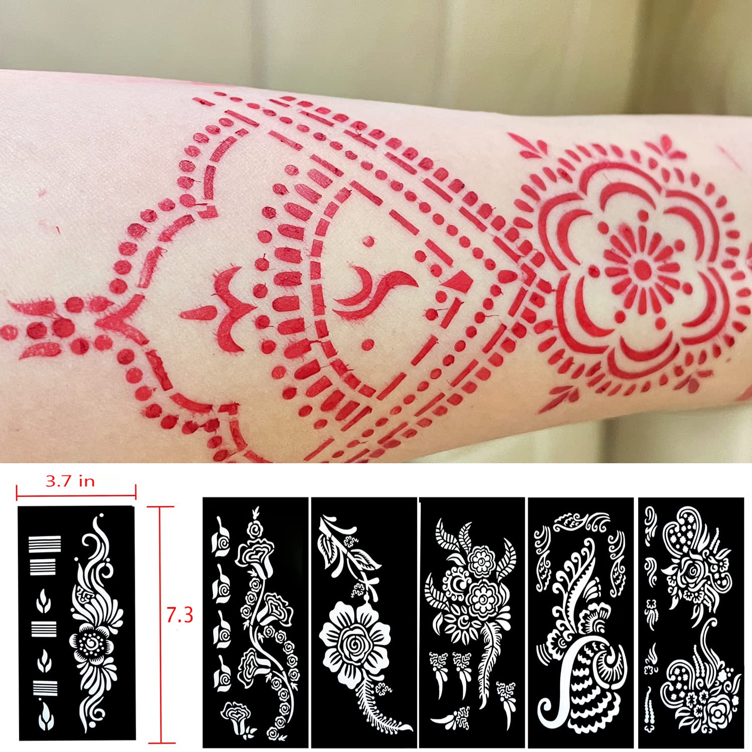 Plantillas de tatuaje de henna de 18 hojas para manos, plantillas temporales de tatuaje con purpurina, kit de calcomanías de tatuaje de henna india