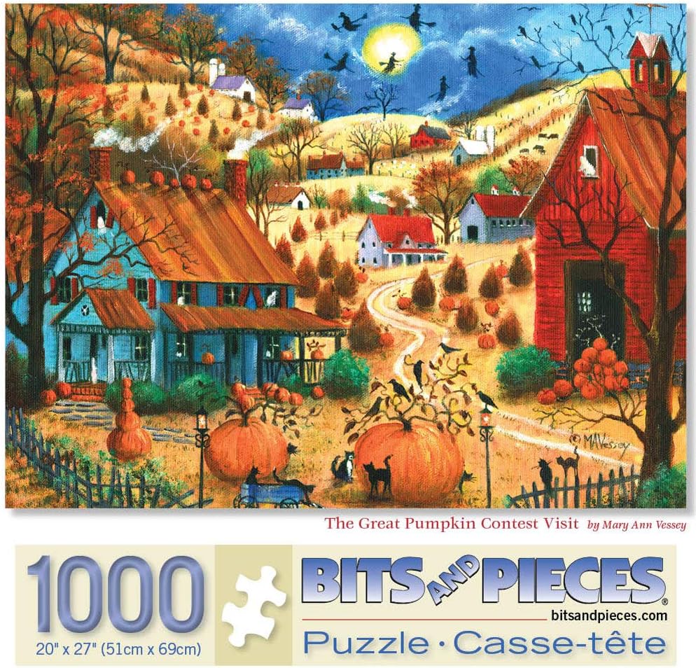 Bits and Pieces – Rompecabezas de 1000 piezas para adultos de 20 x 27 pulgadas – Visita del Gran Concurso de Calabazas – Rompecabezas de 1000 piezas
