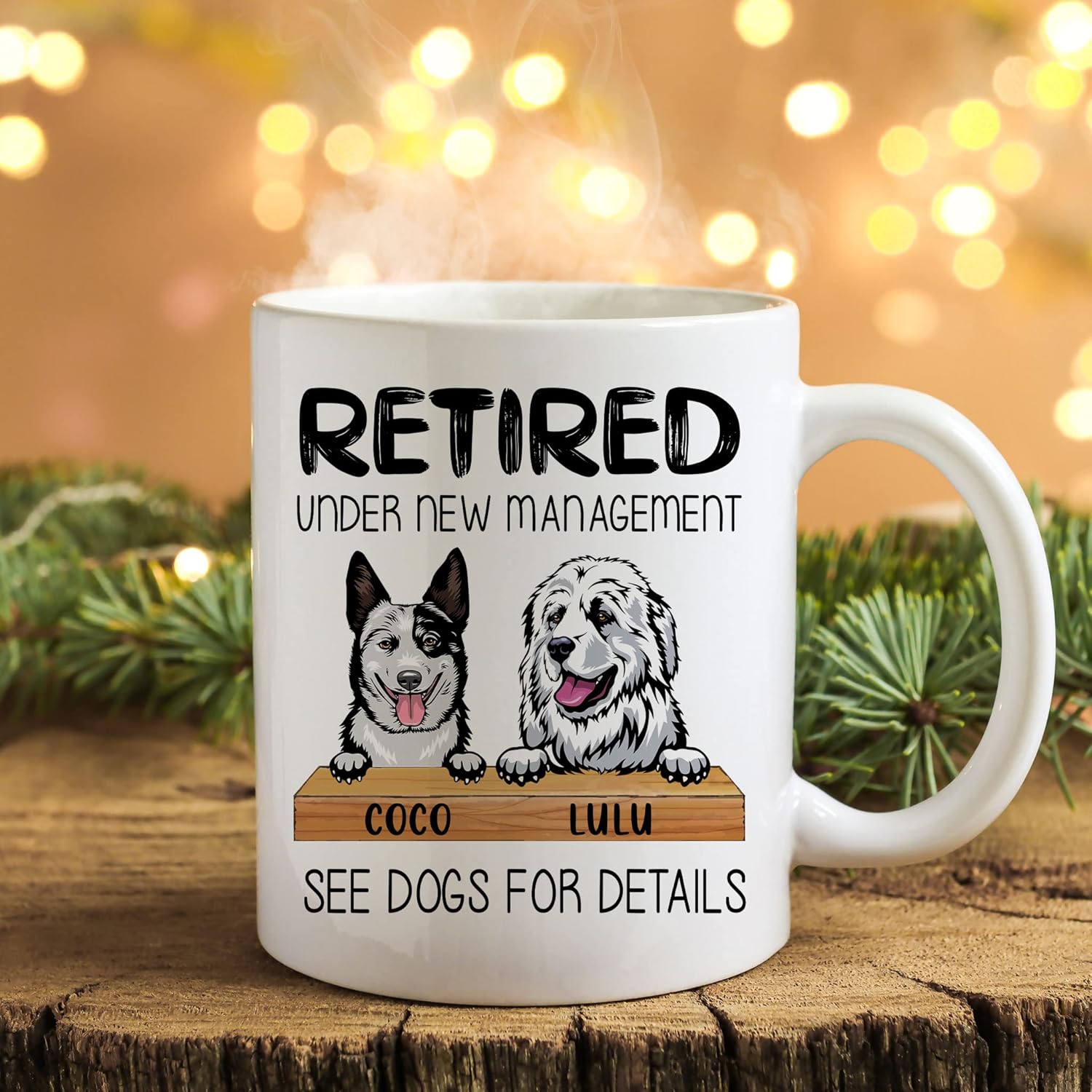 CUSGIFTS Taza de jubilación personalizada Jubilado bajo nueva gestión, ver perros para más detalles, taza de café, regalos de jubilación