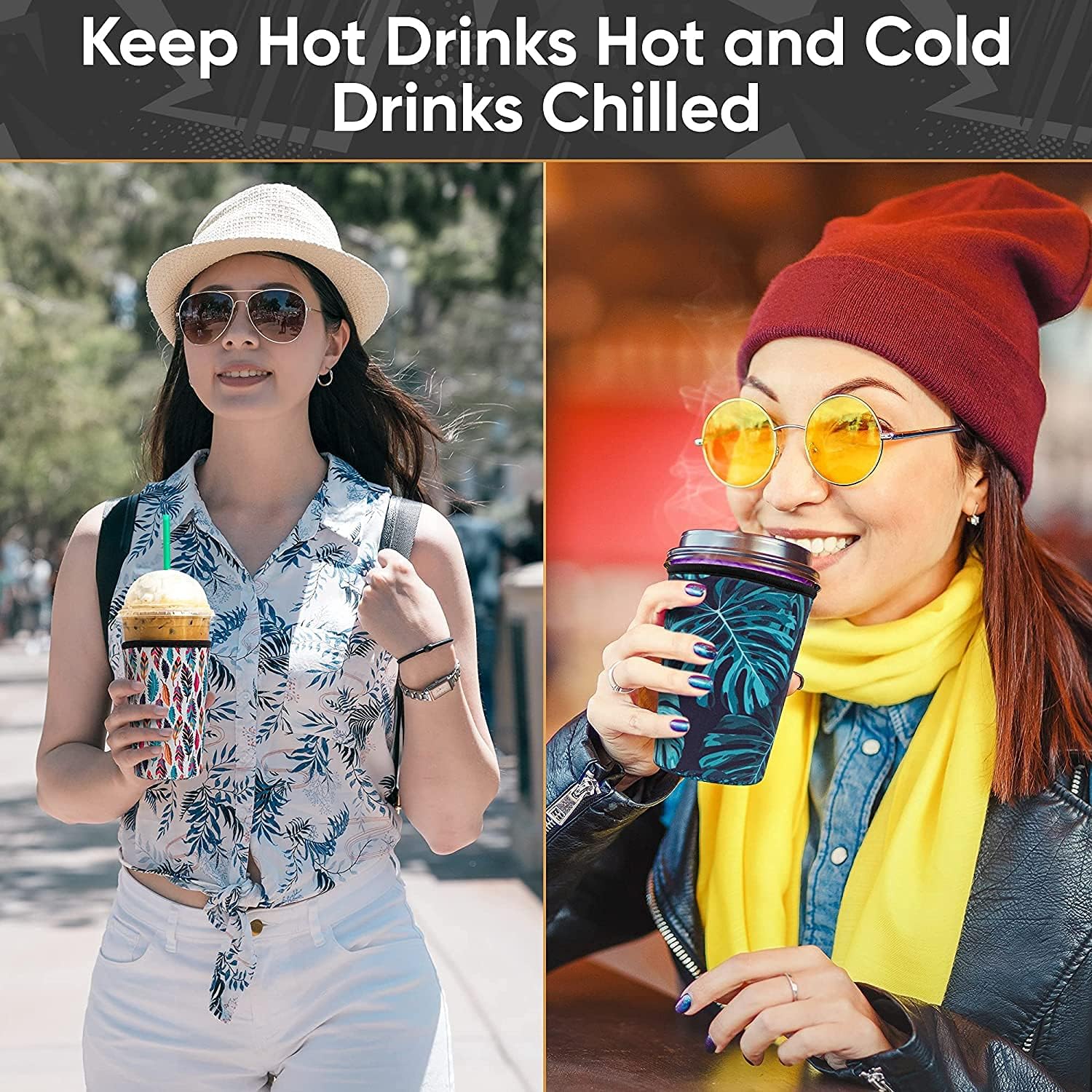 Baxendale – Fundas de café helado para bebidas frías, paquete de 3 fundas reutilizables de neopreno para taza de café helado para bebidas frías,
