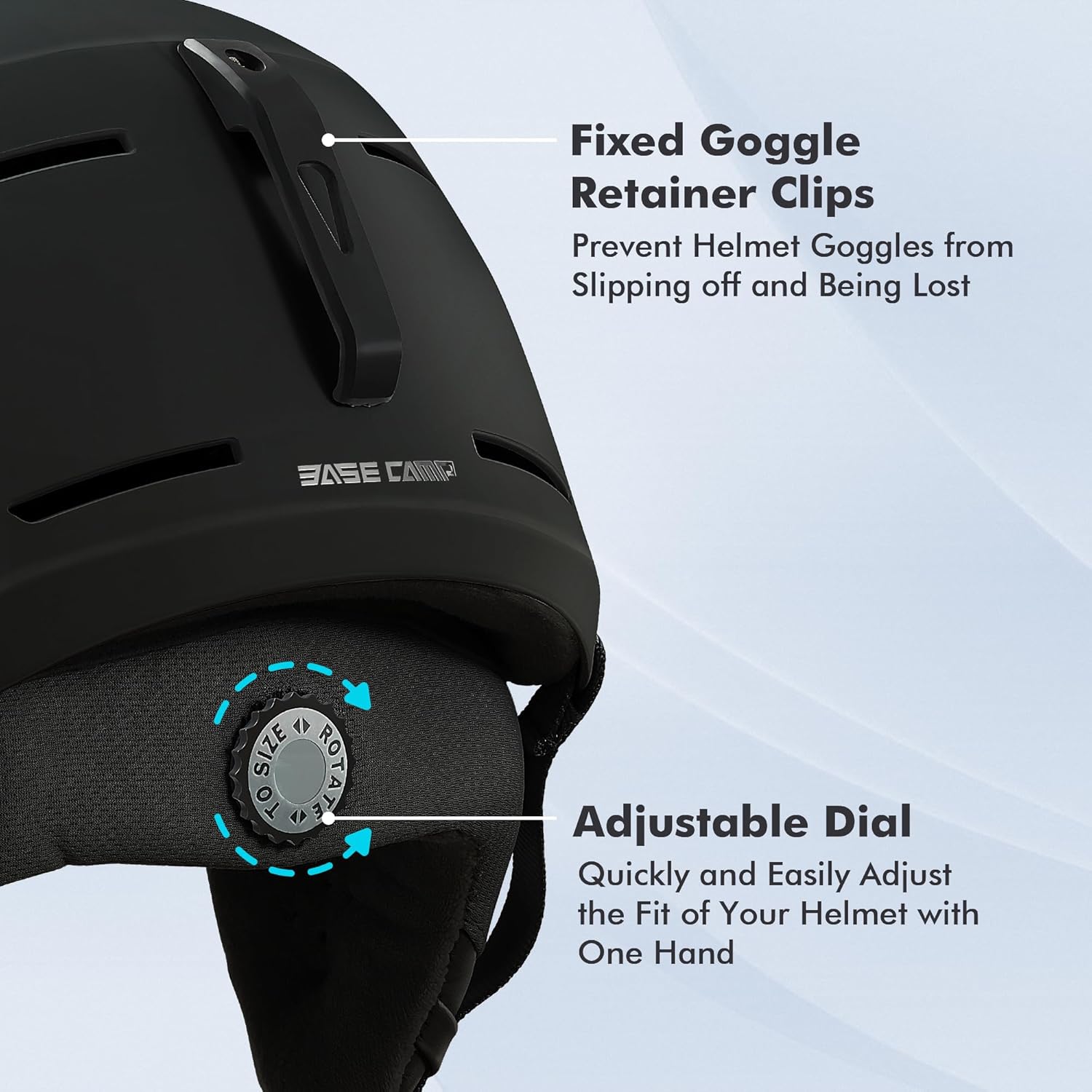BASE CAMP SD-05 – Casco de esquí para snowboard, ajuste con esfera, compatible con gafas, almohadillas para los oídos, casco de nieve de contorno