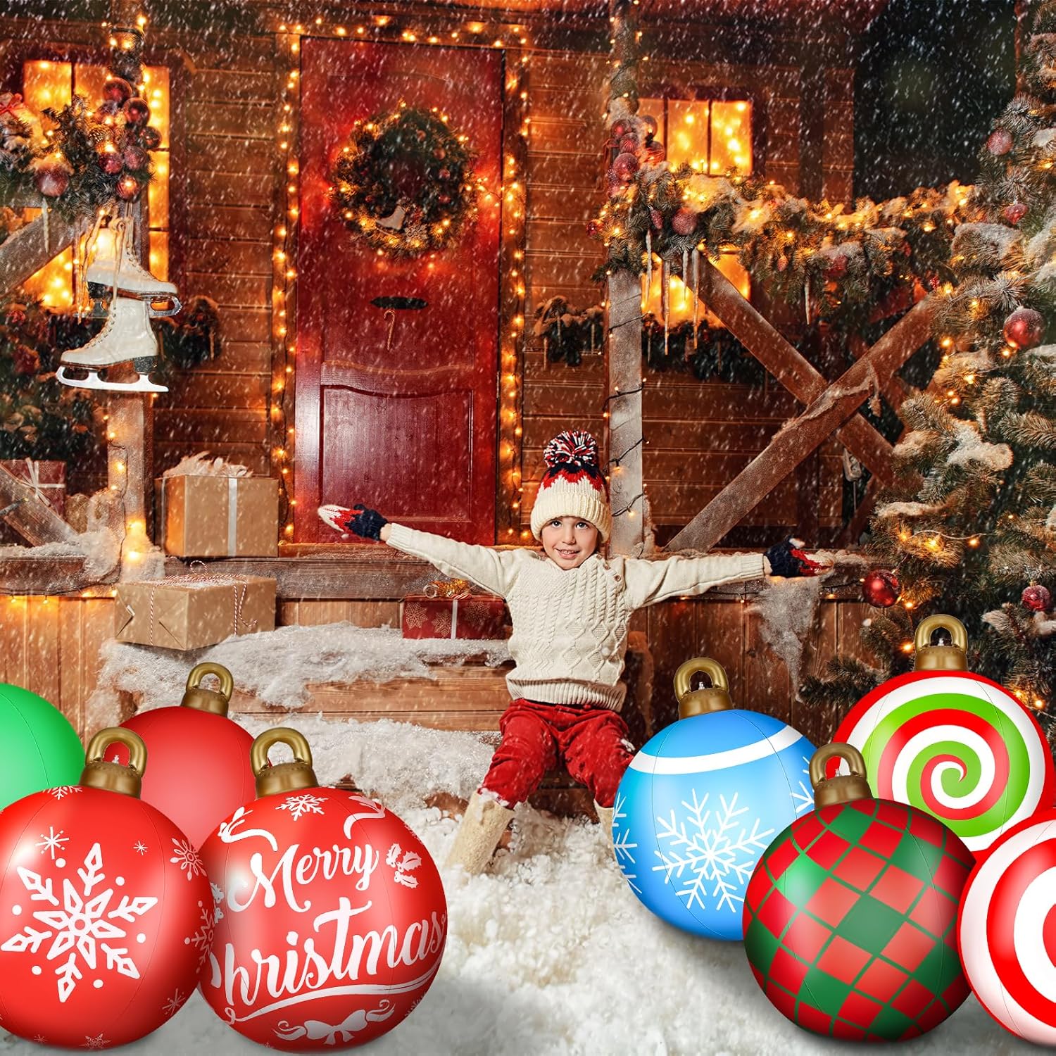 Jetec 10 bolas gigantes de PVC decorativas de Navidad de 32 pulgadas para exteriores, decoración de patio, decoración de patio al aire libre,