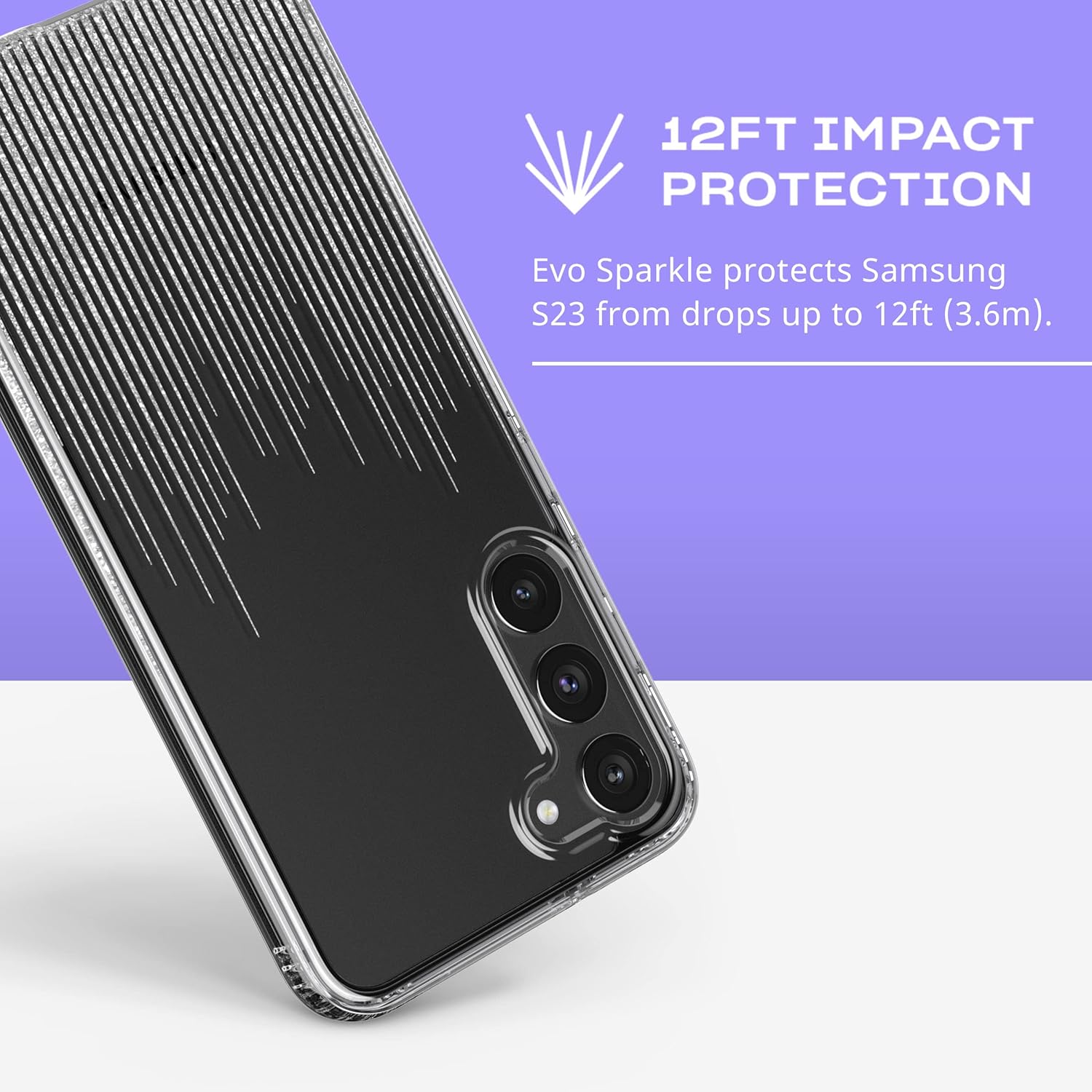 tech21 Evo Sparkle – Funda para Samsung Galaxy S23 Plus, resistente a la lluvia y a los arañazos con protección contra caídas de 12 pies