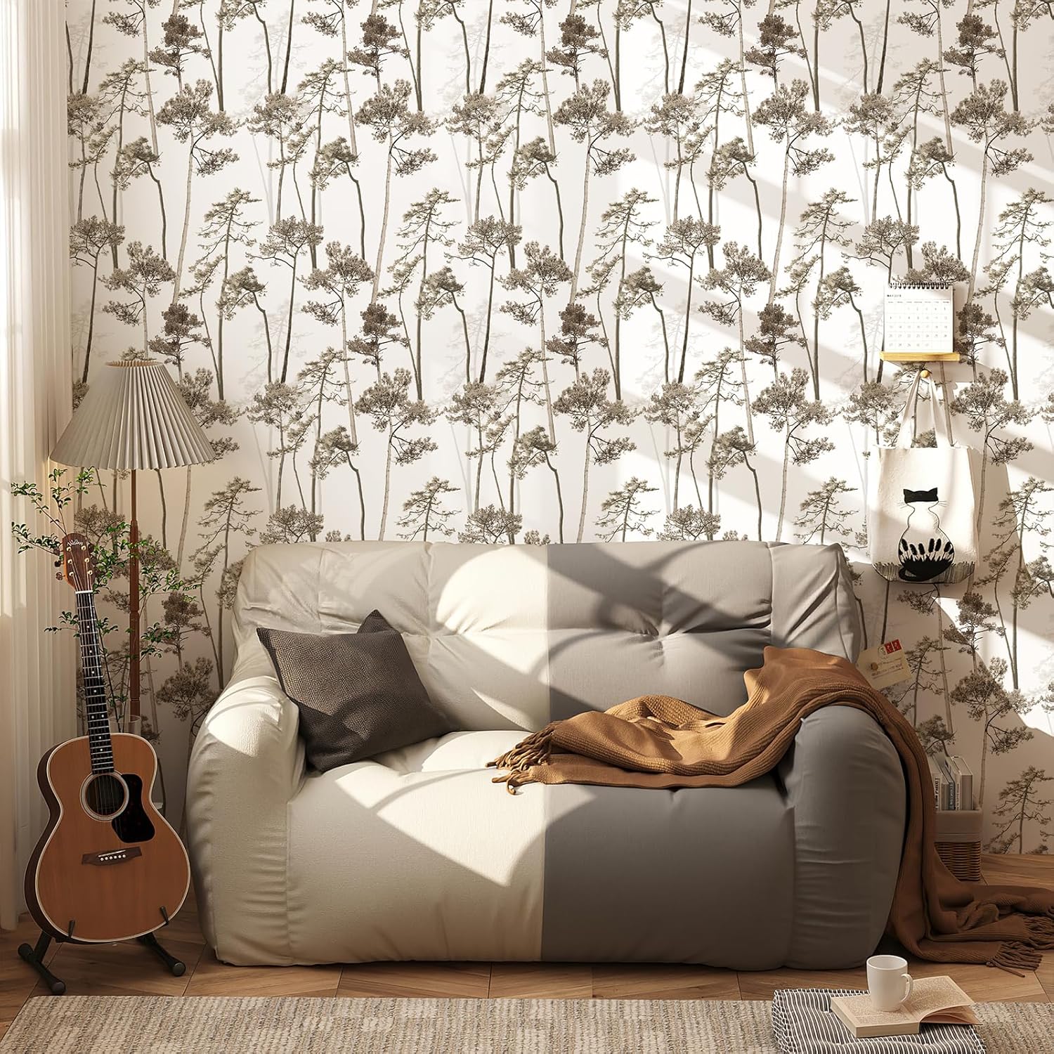 JiffDiff Papel tapiz autoadhesivo con diseño de árbol, bosque, moderno, papel tapiz autoadhesivo con selva, papel de contacto vintage extraíble para