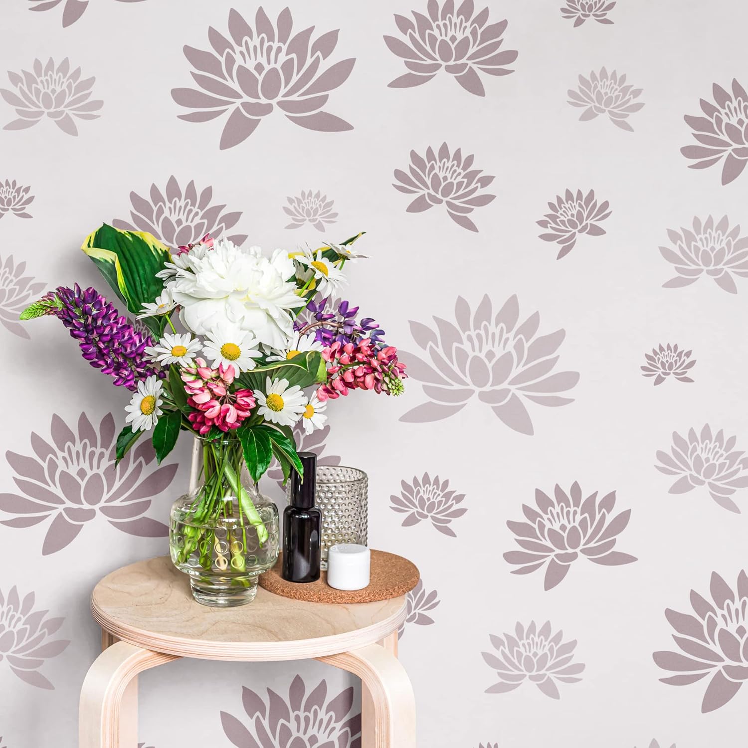 NAKLEO – 5 plantillas de plástico reutilizables  Flor de loto Naturaleza  13.4 a 3.5 pulgadas  Plantilla de pintura para niños  Decoración de