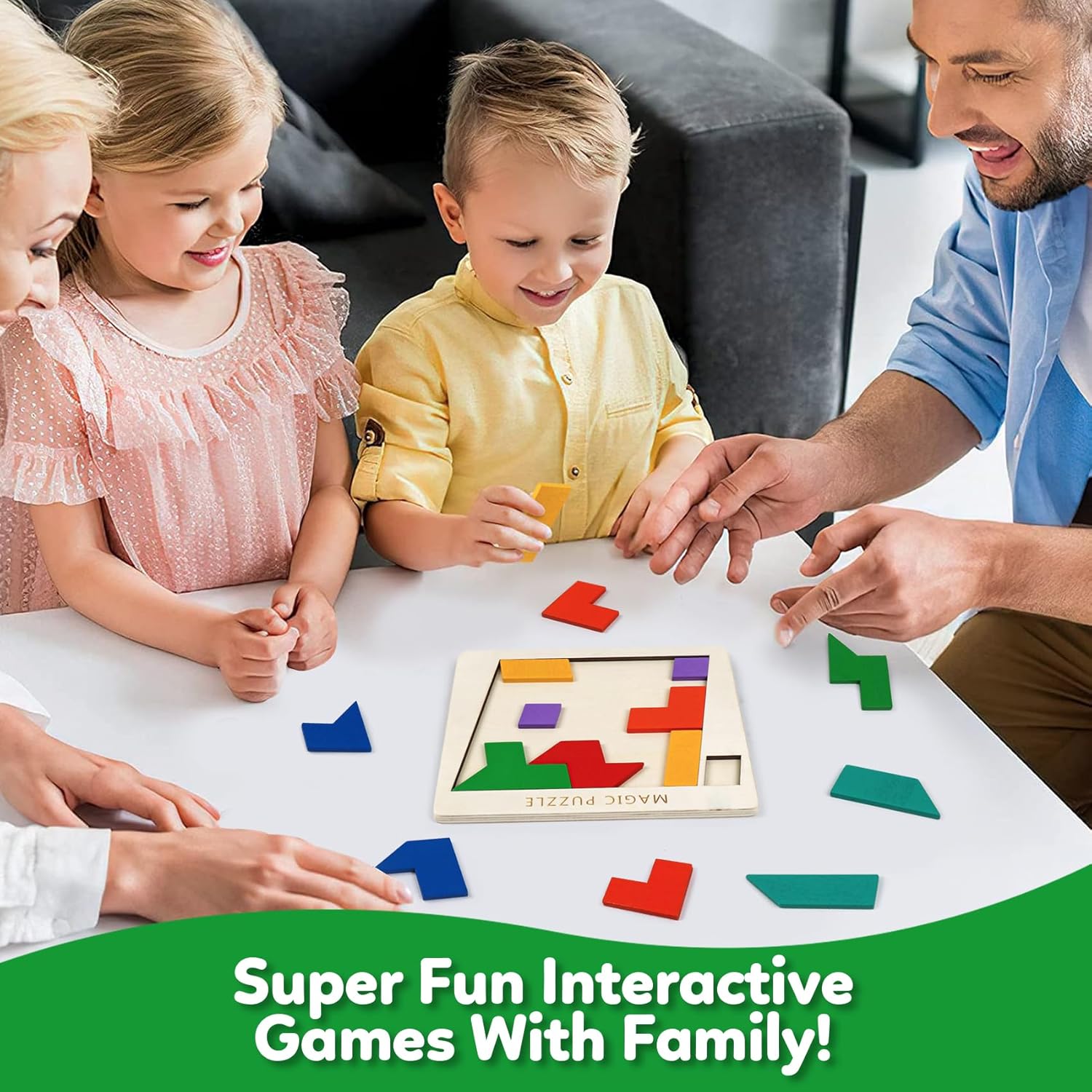 Paquete de 3 rompecabezas de bloques de madera + rompecabezas Tangram + rompecabezas hexagonales, desafío para niños y adultos de todas las edades,