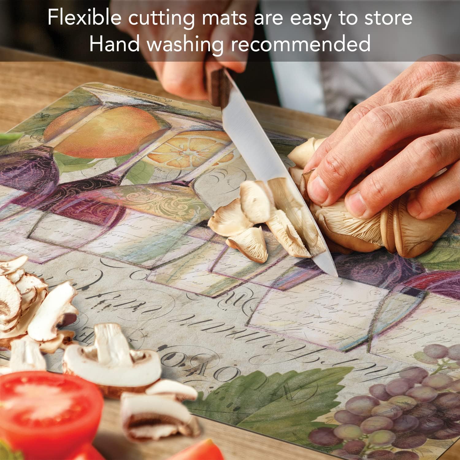 Cut N’ Funnel Wine Country Designer – Tabla de cortar de plástico flexible, fabricada en los Estados Unidos, decorativa, flexible, fácil de limpiar